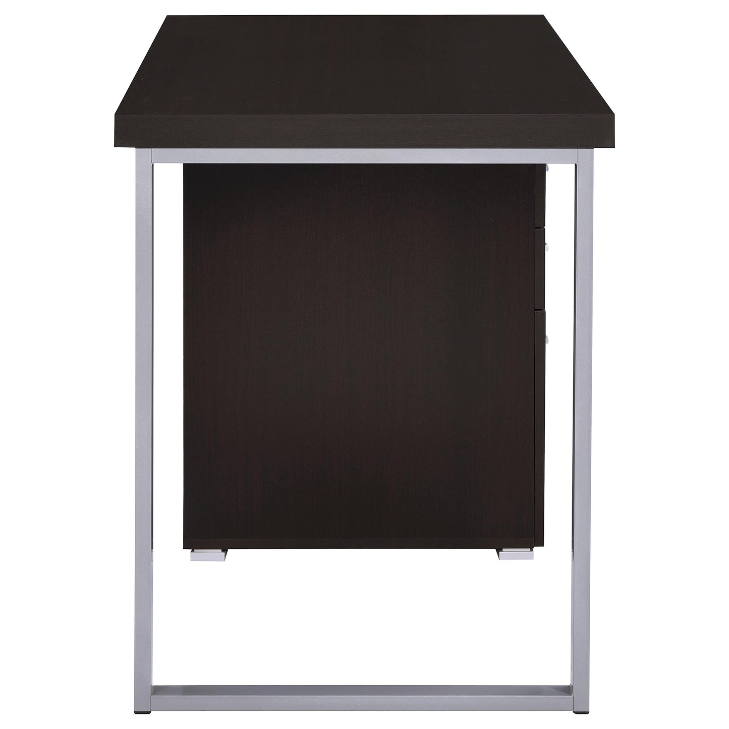 Coaster Home Furnishings Brennan Modern Contemporary Home Office 3-Drawer Writing Desk with Drawers Computer Desk Study Table File Cabinet Storage Silver Metal Frame Cappuccino Brown 800519