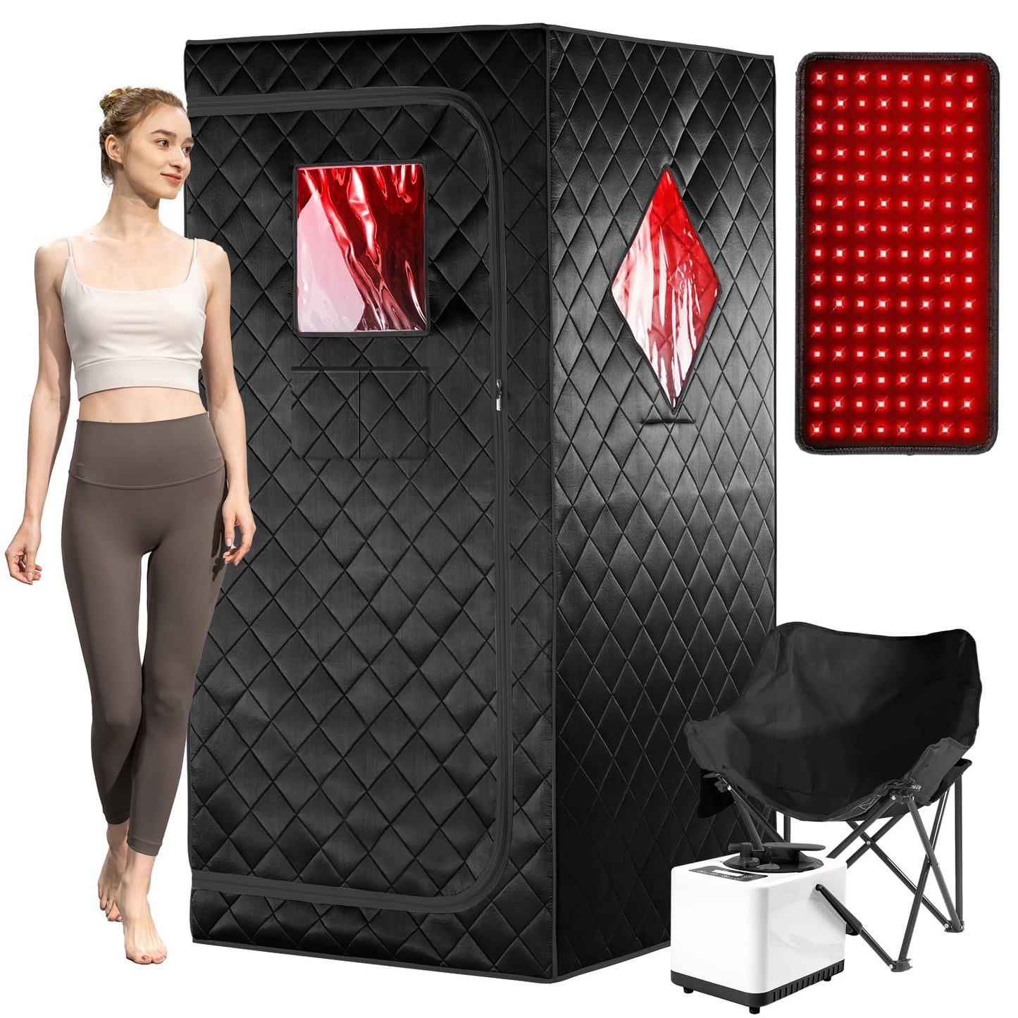 iDOTODO Infrared Red Light Therapy Sauna, Portable Steam and Infrared Sauna for Home, Full Body Sauna Tent for Relaxation, Large Infrared Sauna Box with 660nm Red Light, 3L&1100W Sauna Steamer