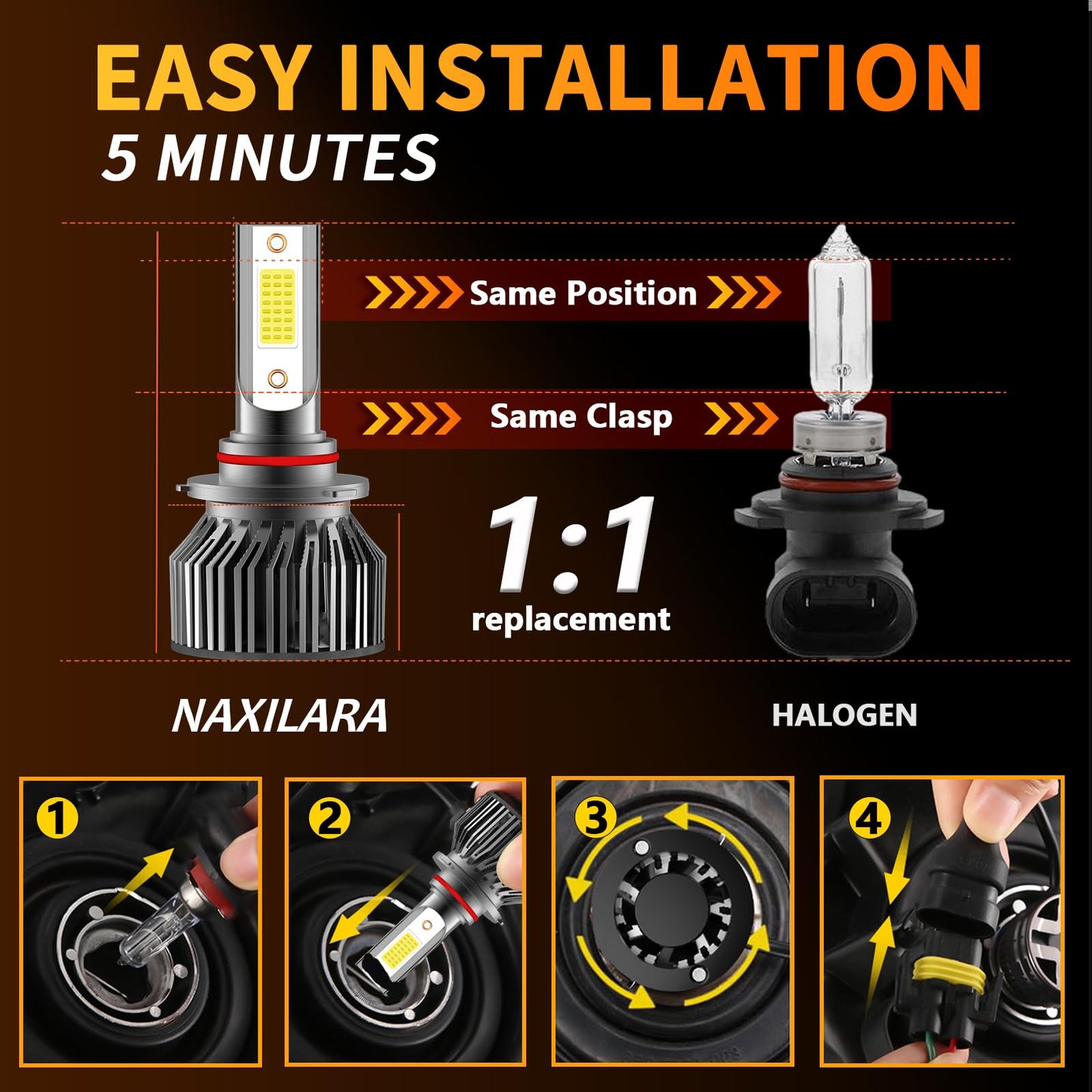 NEXILARA HB3/9005 High Beam & H11/H8/H9 Low Beam & Fog Light Bulbs Combo, 600% Brightness, 6500K White, Aluminum,