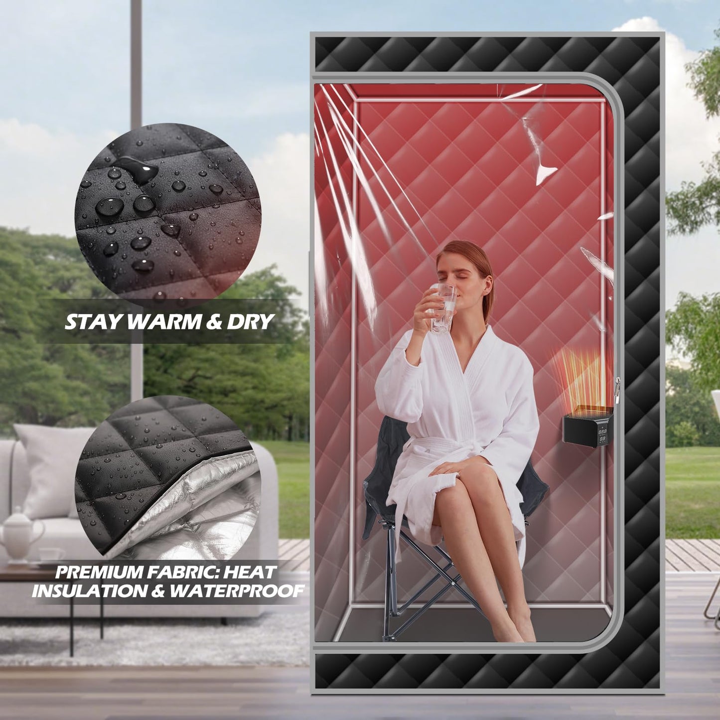 ZONEMEL Portable Infrared Sauna Box with 660nm Red Light Therapy, Personal Sauna Tent, Remote Control, Heating Foot Pad, Upgraded Comfortable Chair, Dry Sauna for Home Spa