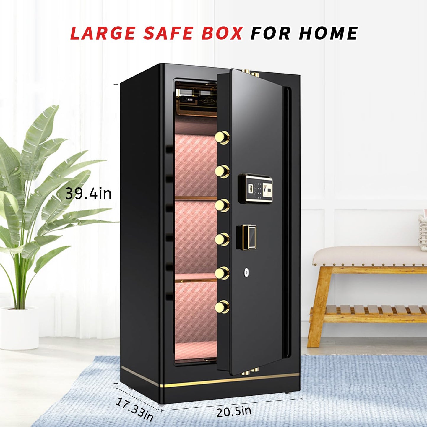 MLJ Large Security Safe - 8.1 Cu. Ft. Waterproof & Fireproof Home Safe with 2 Removable Shelves and Inner Cabinets for Storing Money, Medicines, Jewellery and Other Valuables (Fingerprint Lock)