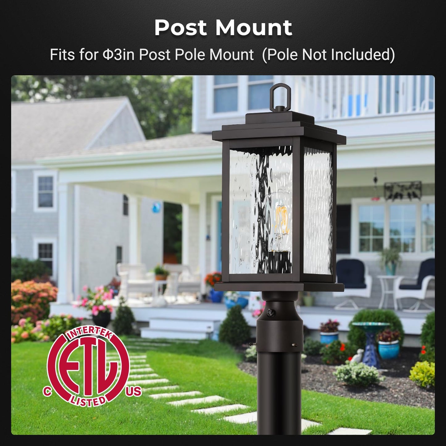 VIANIS Large Outdoor Post Light, Oil Rubbed Bronze, Hardwired Aluminum Lamp with Tempered Glass, Model V8201M1.BR