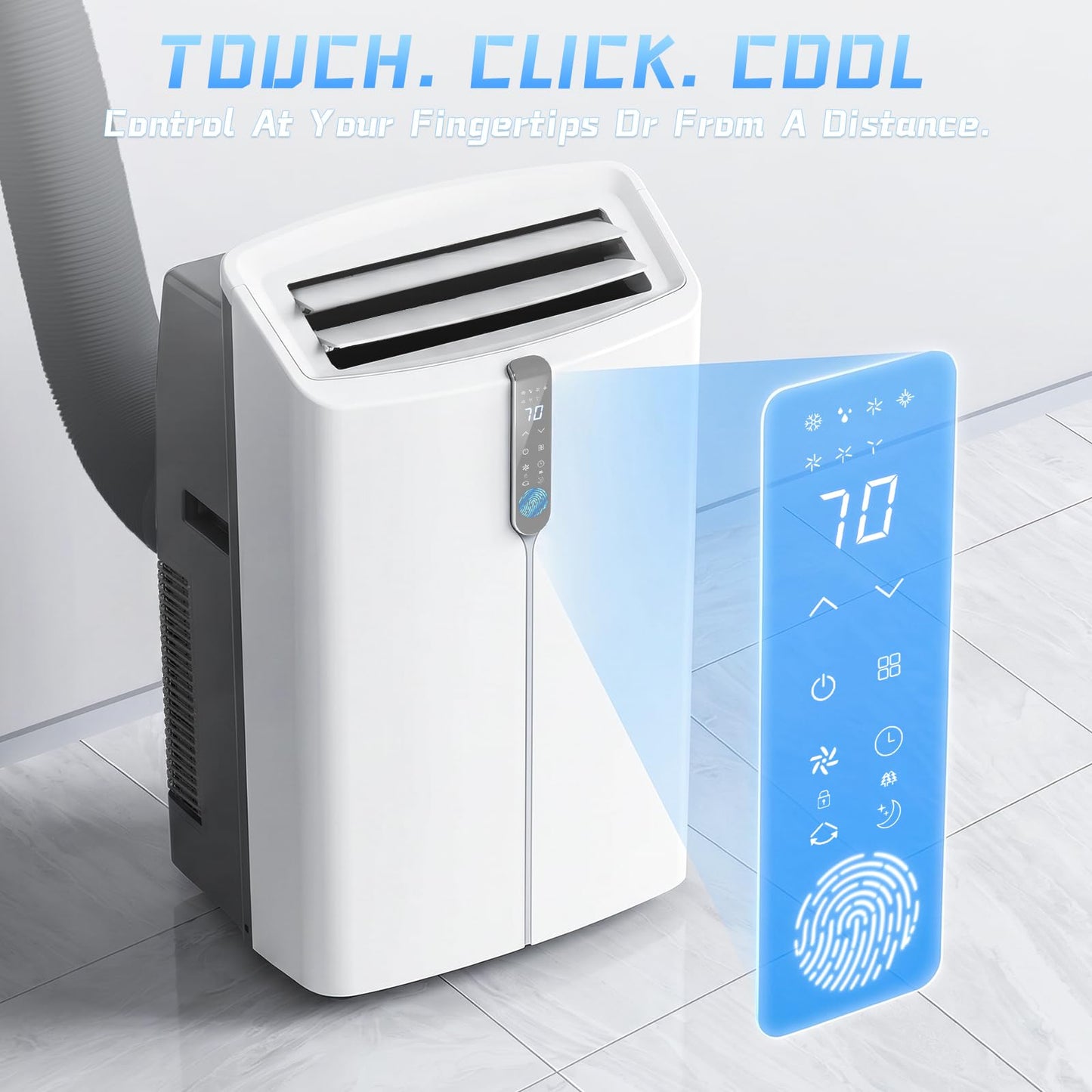 12000 BTU Smart Portable Air Conditioners, AC Unit Cools up to 600 sq. ft, Cooling, Dehumidifier & Fan, Auto Evaporation, Touchscreen, Silent Sleep Mode Portable AC with Remote & Ventilation Kit