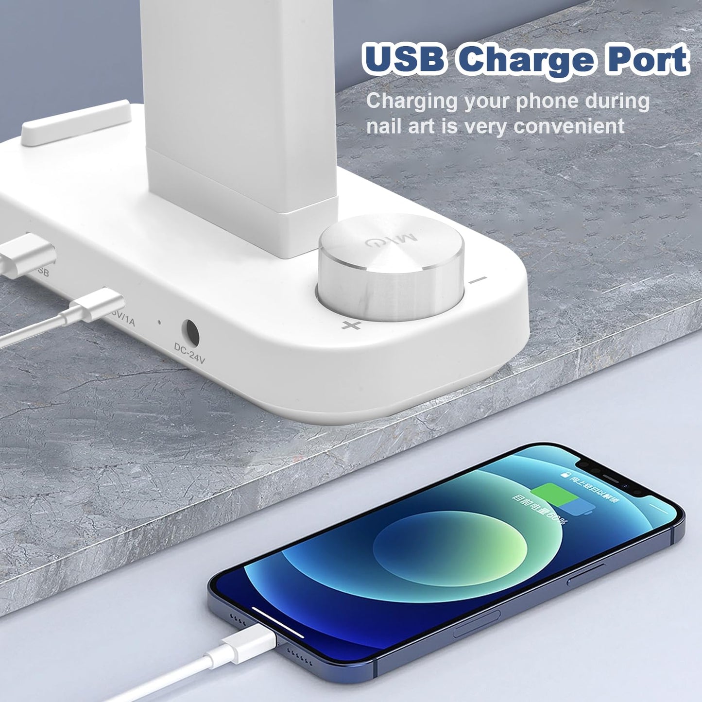 CGBE Nail Table Light - 33.5in Desk Light with Phone Holder, 456 LED, 3 Colors, 10 Brightness Levels, Aluminum, White, Model F800E