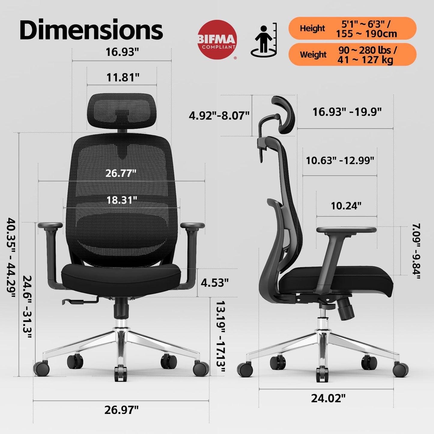 QuelSoft Ergonomic Office Chair, Home Office Desk Chairs, 3D Lumbar Support High Back Desk Chair, Comfortable Computer Chair & Gaming Chair for Office & Home - Black
