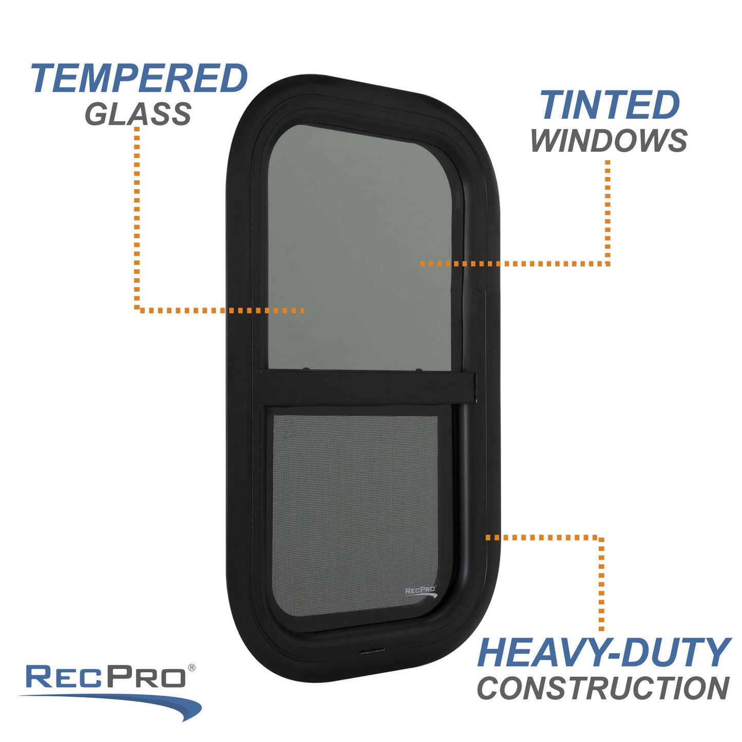 RecPro RV Window Replacement | Teardrop Style | 12inW x 22inH | Black | Model RP-WIN