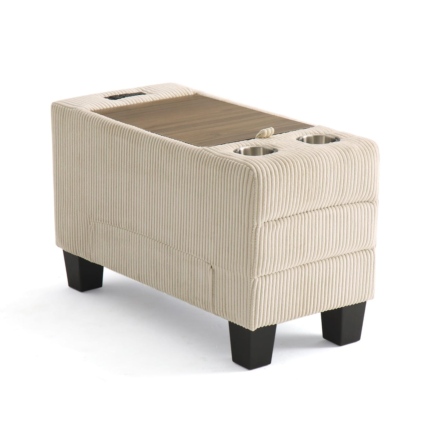 LINSY HOME Modular Sectional Sofa for Living Room, Corduroy Cloud Couch with Storage Console, USB Charging, Cup Holders, Comfy Modern Modular Cloud Couches with Movable Ottoman (Beige)