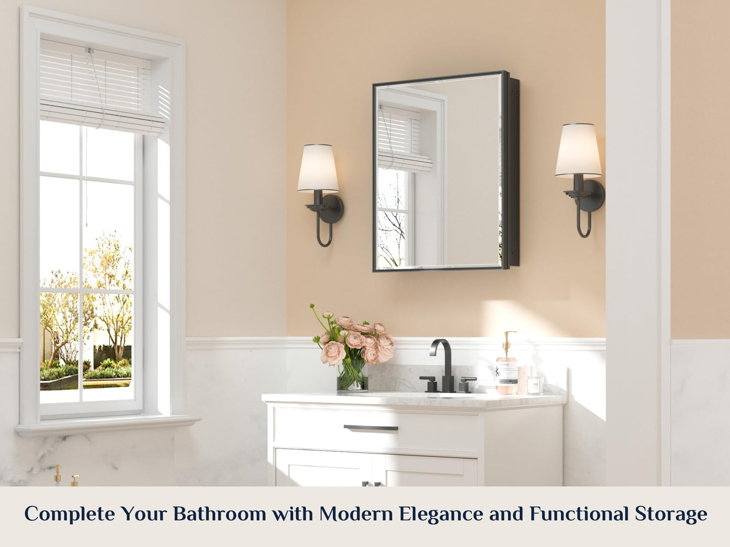 Keonjinn 24" x 30" Black Bathroom Medicine Cabinets with Mirror, Fully Assembled, Large Mirrored Medicine Cabinet Recessed or Surface Wall-Mounted, Aluminum Metal Framed, Farmhouse Cabinet Mirror