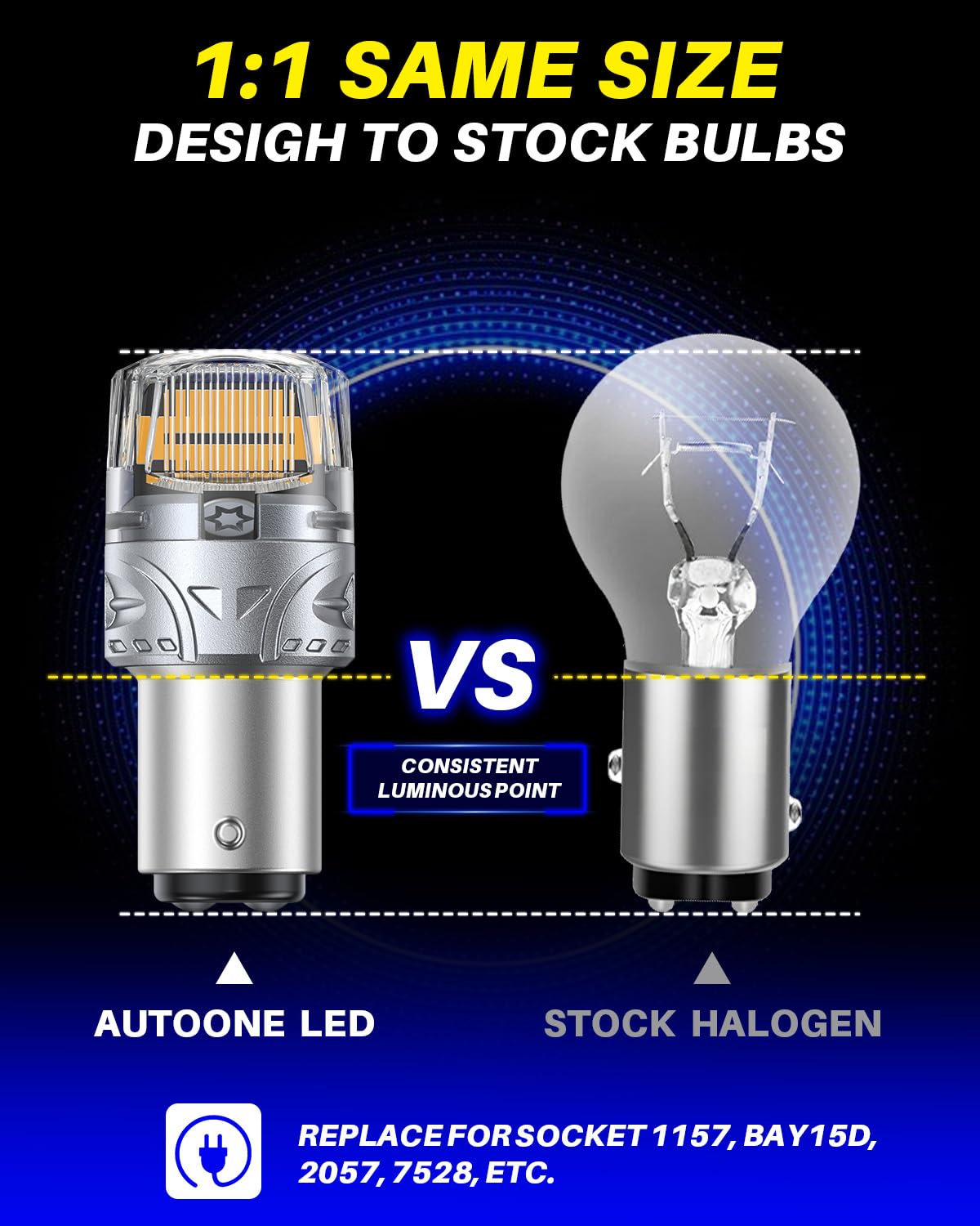 AUTOONE 1157 LED Bulb Amber Yellow, 500% Bright, 6000K, Bay15D Replacement, Pack of 2