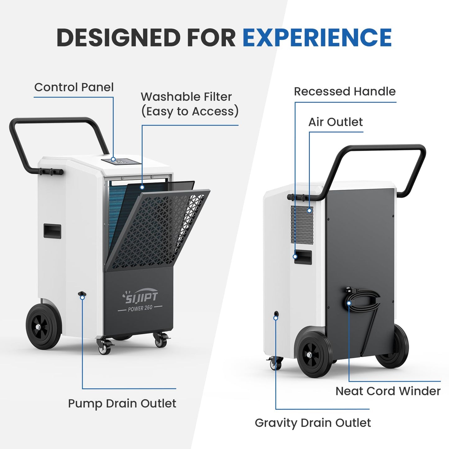 260 Pint Commercial Dehumidifier with Pump, 8500 Sq Ft Basement/Energy Star