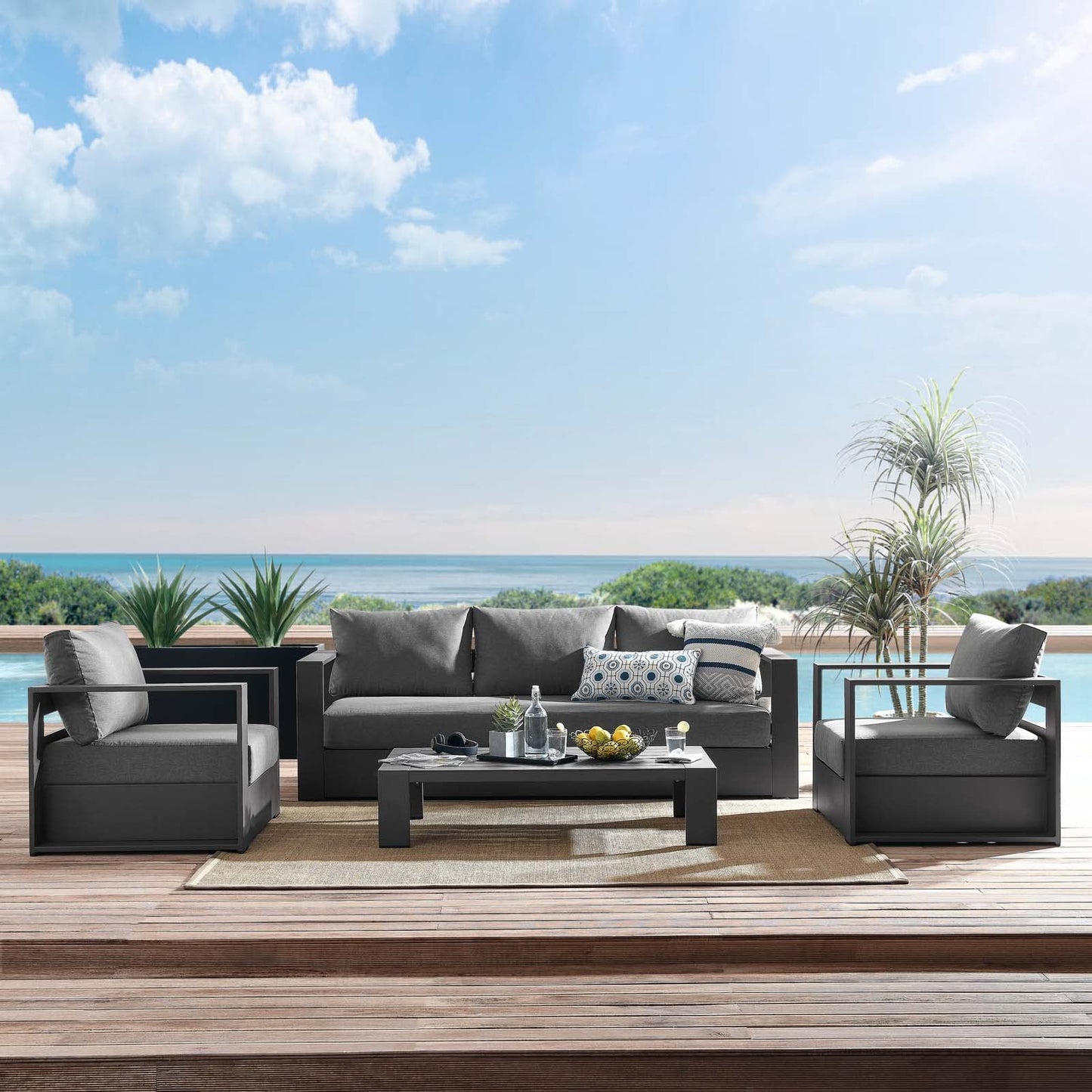 Modway Tahoe Aluminum 4-Piece Outdoor Patio Set in Gray Charcoal