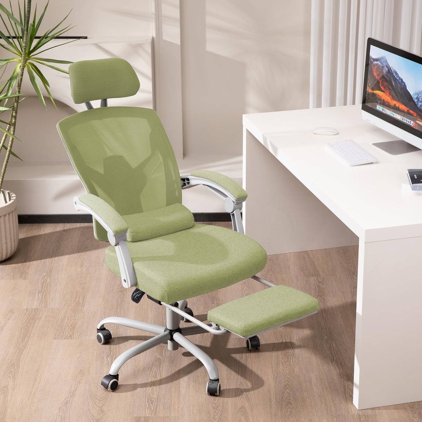 Sweetcrispy Office Computer Desk Chair Set of 2, Ergonomic High-Back Mesh Rolling Work Swivel Chairs with Wheels, Comfortable Lumbar Support, Comfy Arms for Home, Bedroom, Study, Student, Green