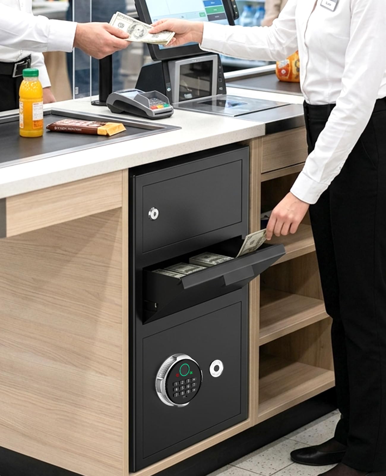 5.8 Cuft Large Biometric Drop Safe for Business, Anti-Theft Fingerprint Safe with Quick Place Drop Slot, Digital Keypad and Spare Key, Safe Box for Home Office Retail Store Business Mail Church