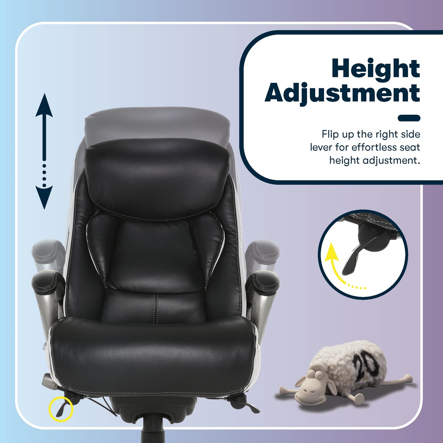 Serta® Lautner Executive Home Office Desk Chair, Ergonomic High-Back with Adjustable Lumbar and Body Pillows, SmartLayers™ and ComfortCoils® Technology, Mesh and Bonded Leather, Black and White