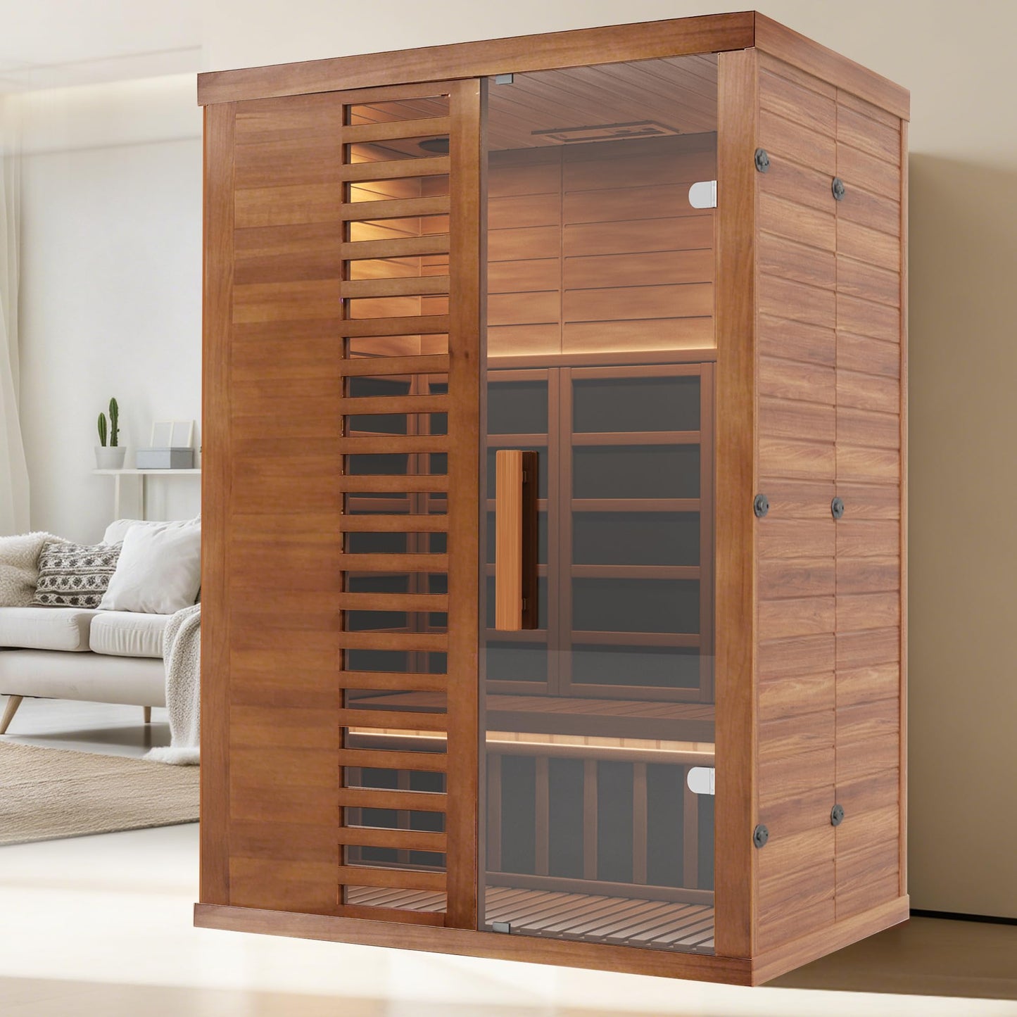 EASYHAWK 2 Person Infrared Sauna for Home with LED Ambient Lighting, Smart App Control Home Sauna with WiFi & Bluetooth, Low EMF 1500W/120V LCD Heater, Indoor Sauna with Flame-Retardant Design