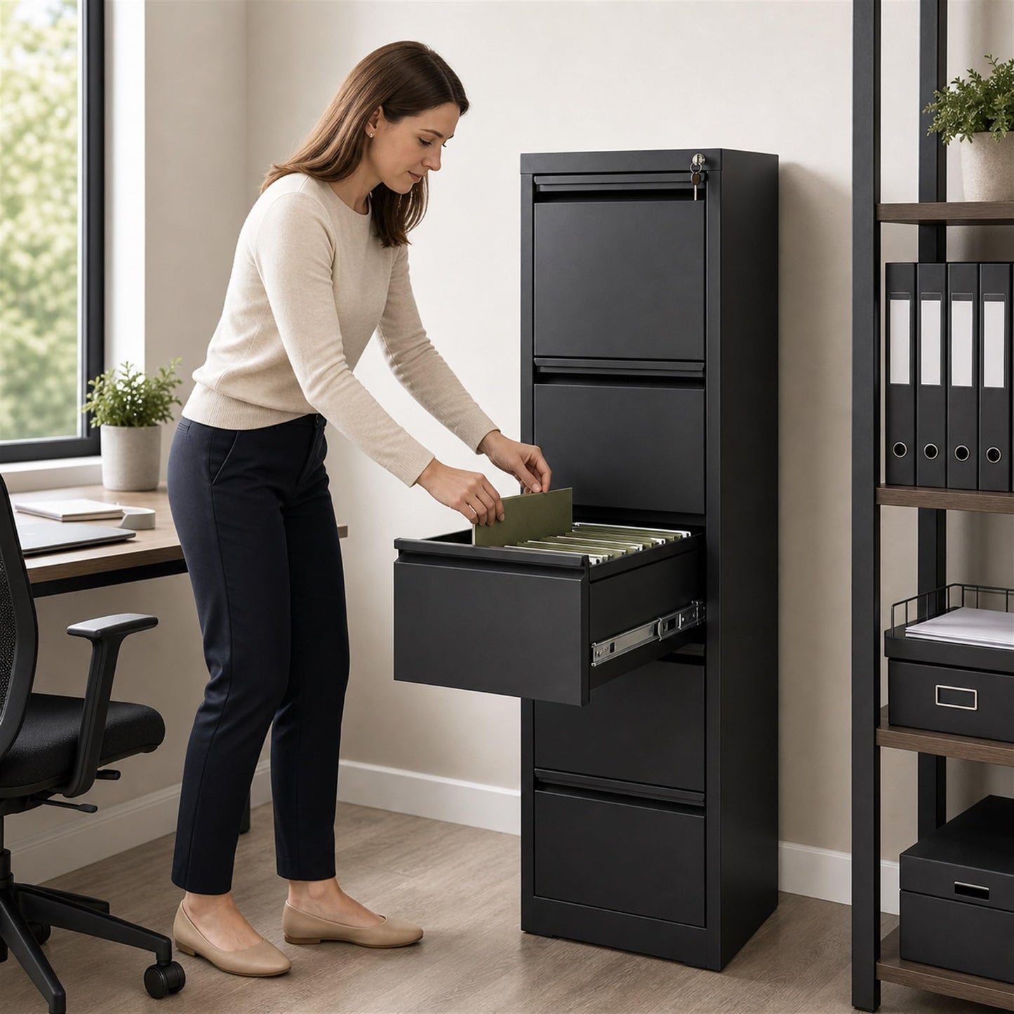 Garvee 4-Drawer File Cabinet with Lock, Metal Storage Cabinet for Home Office, Adjustable Hanging Folders, Letter Legal A4 Documents, Secure, Mobile, Easy Assembly