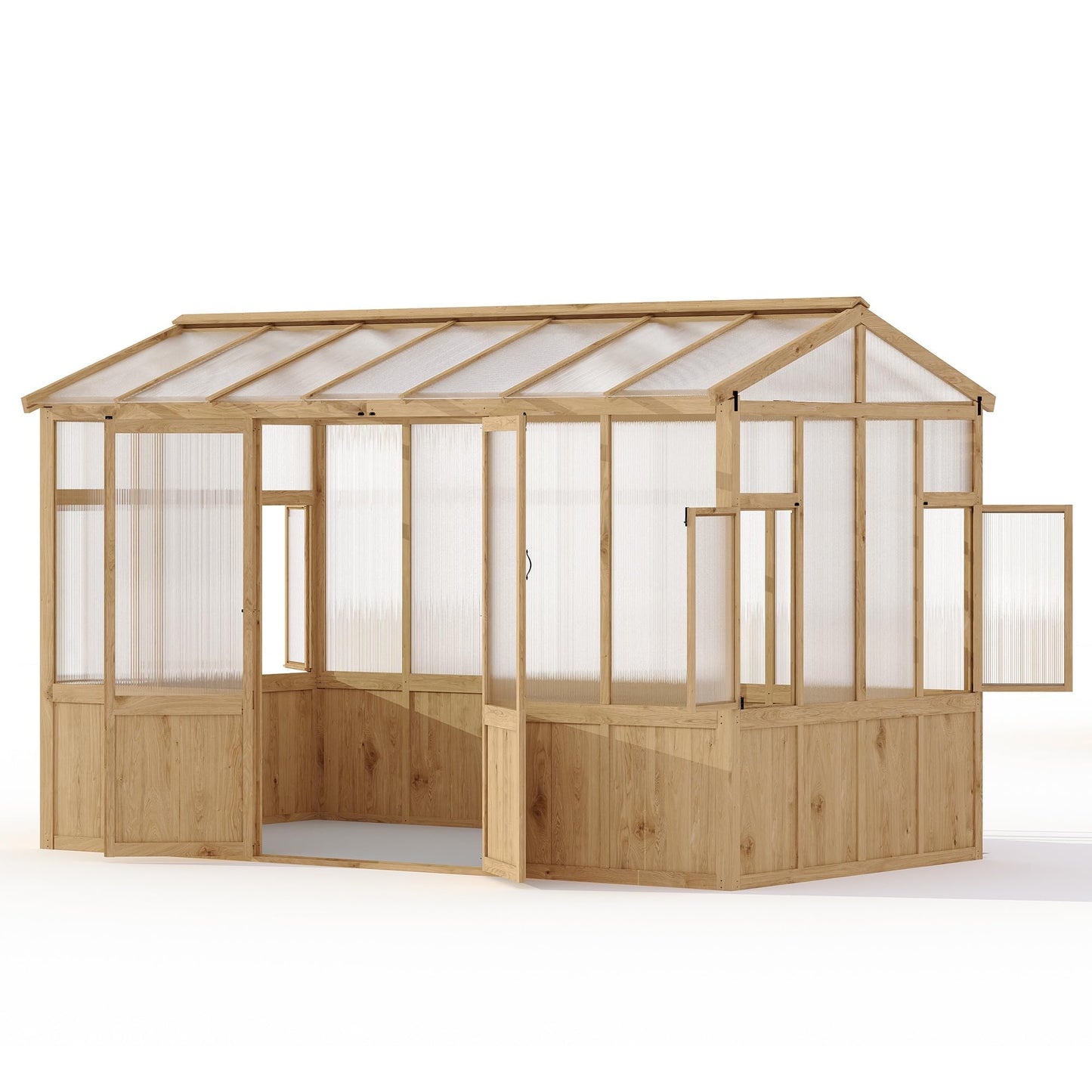8X12 FT Wooden Greenhouse for Outdoor - Heavy Duty Walk-in Green House Kit with 6Mm Polycarbonate,Ventilated Window & Lockable Door for Backyard,Patio,Lawn