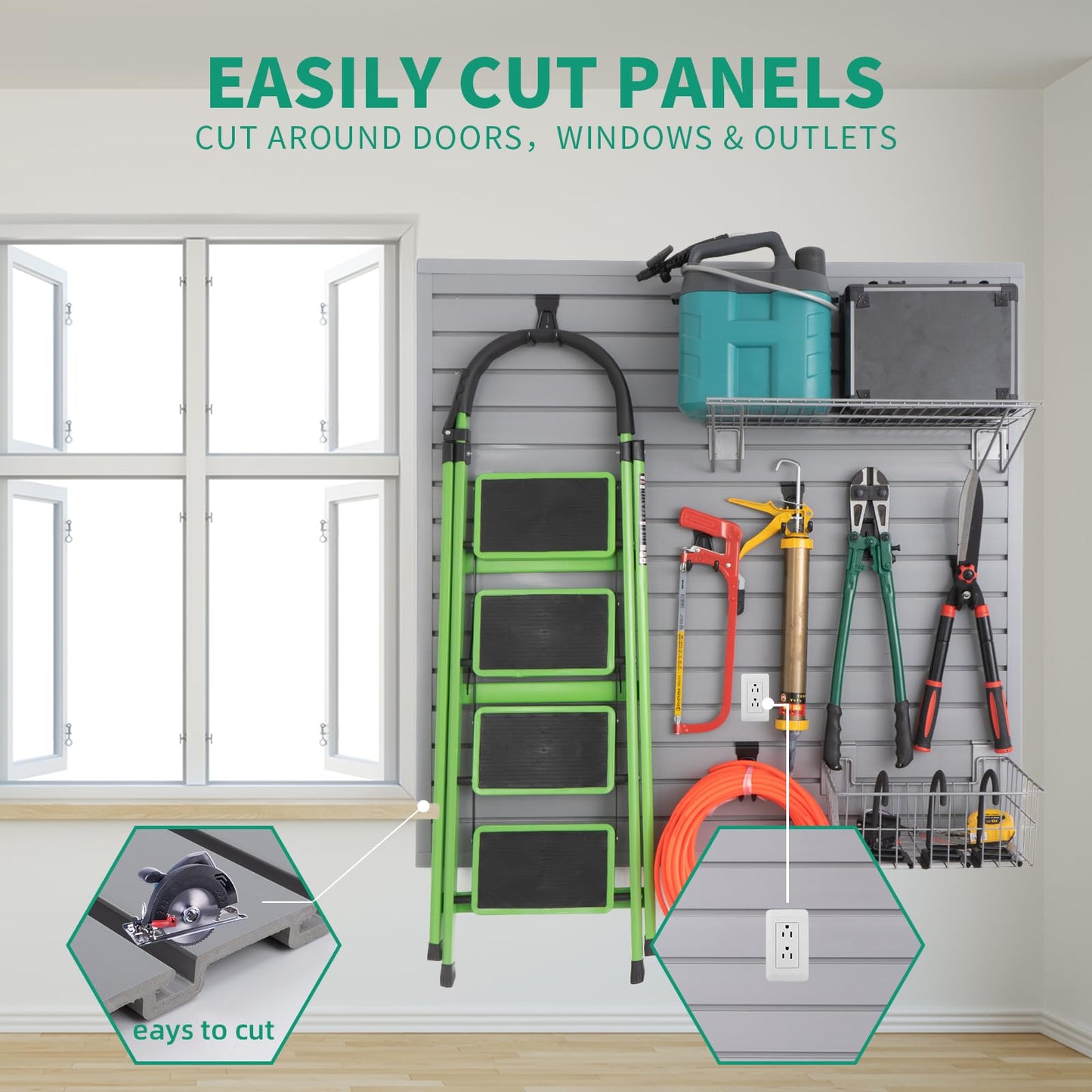 FRAYSCENT Slat Wall Paneling Garage Slat Wall Storage Systems Slatwall Panels Power Tool Organizer Wall Mount, PVC Garage Storage & Organization Products Slate Board (Grey, 4ft x 8ft)