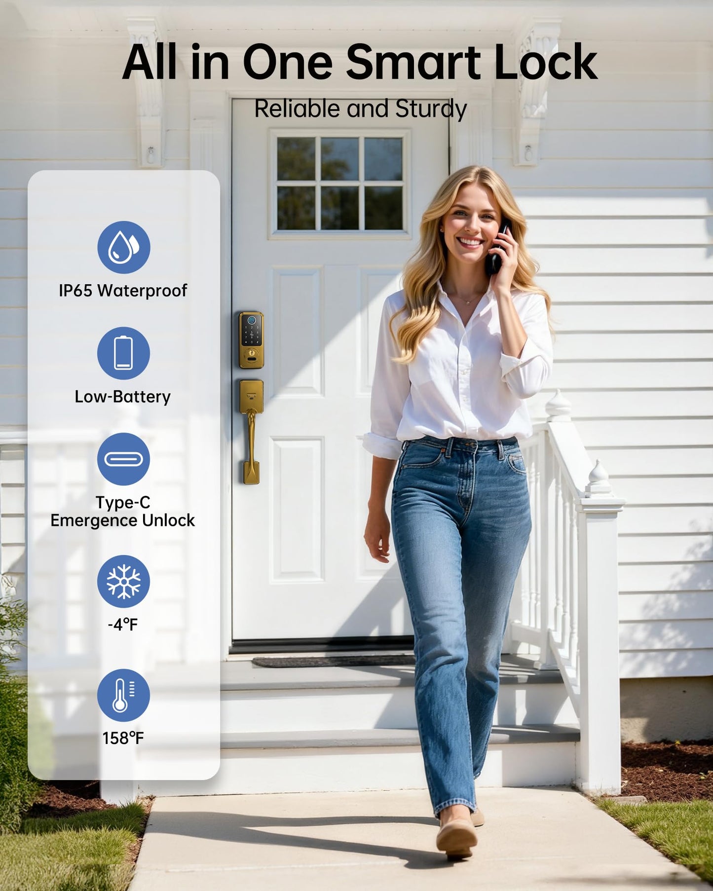 Hornbill Keyless Entry Door Lock, Smart Front Door Lock Set, Smart Deadbolt Keypad Handle Set for Home/House/Airbnb/Office, Auto-Lock,Bronze Brown