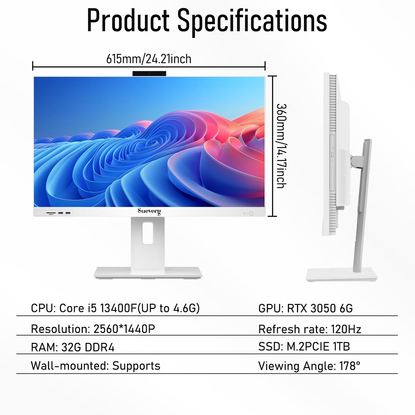 suevery All-in-One Desktop Computer Wi-Fi6 Gaming All in One Business PC White Business AIO Home Office Includes Keyboard & Mouse (I5-32G-1TB)