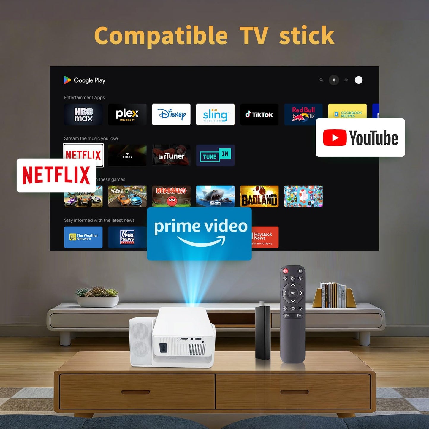 LERMAYAL Smart Projector with WiFi and Bluetooth, 3-in-1 Karaoke Speaker & Movie Projector, Native 1080P/4K Support, Electric Focus & Auto Keystone, Portable Outdoor Projector for Home Ceiling Theater
