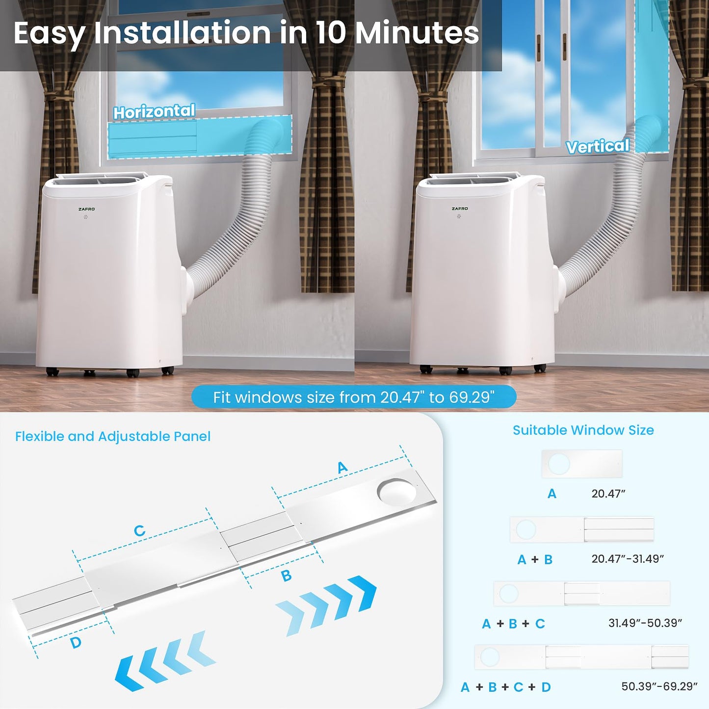 ZAFRO Portable Air Conditioners, 12000 BTU (8000 BTU SACC), Portable AC with Drainage-free Cooling, Fan & Dehumidifier, Smart AC Unit with APP/Remote, 47dB Quiet, 24H Timer for Living Room, Bedroom