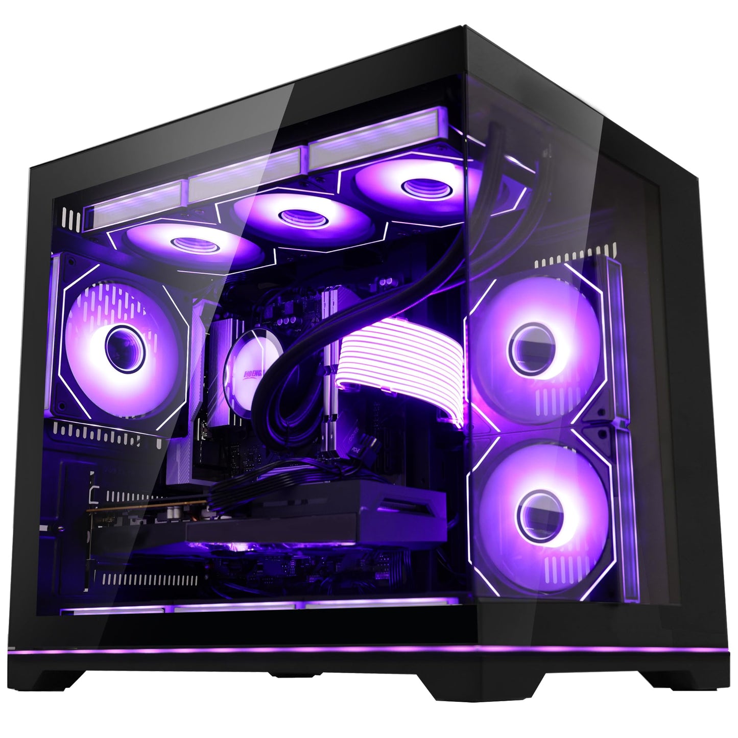 HOENGAGER Software ARGB Control Gaming PC Desktop - AMD Ryzen 7 9700X - GeForce RTX 5070 (12GB) - 32GB DDR5 6000MHz - 1TB PCIe NVMe SSD - Black Panoramic Glass Case, RGB Fans, Wi-Fi, Win 11