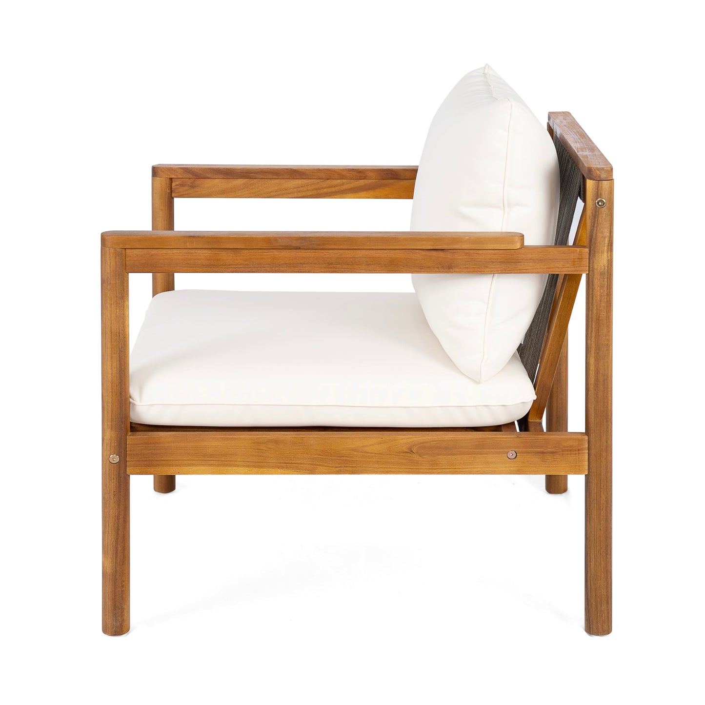 Christopher Knight Home Vorms 4-Piece Acacia Wood Patio Furniture Set with Rope Backrest, Patio Conversation Chat Set for Backyard Balcony, Outdoor 4-Seater Seating Group with Coffee Table, Teak+Cream