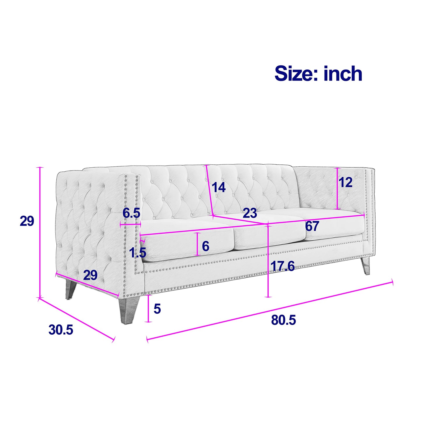 KEIKI Tufted Velvet 3+2 Seat Sofa Couch for Living Room, Buttons Tufted Square Arm Couch for Home Apartment, Black