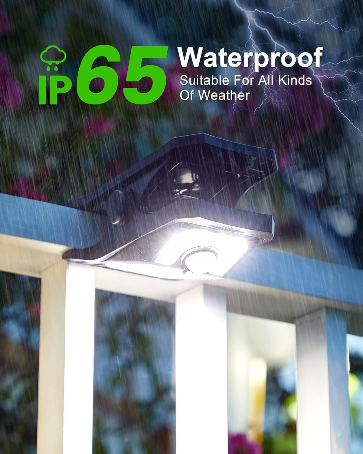 LIFENGSOLER 45 LED Motion Sensor Outdoor Lights, Solar & USB Powered, Waterproof, Black, Model JZD-45-2, 800LM, 2 Pack