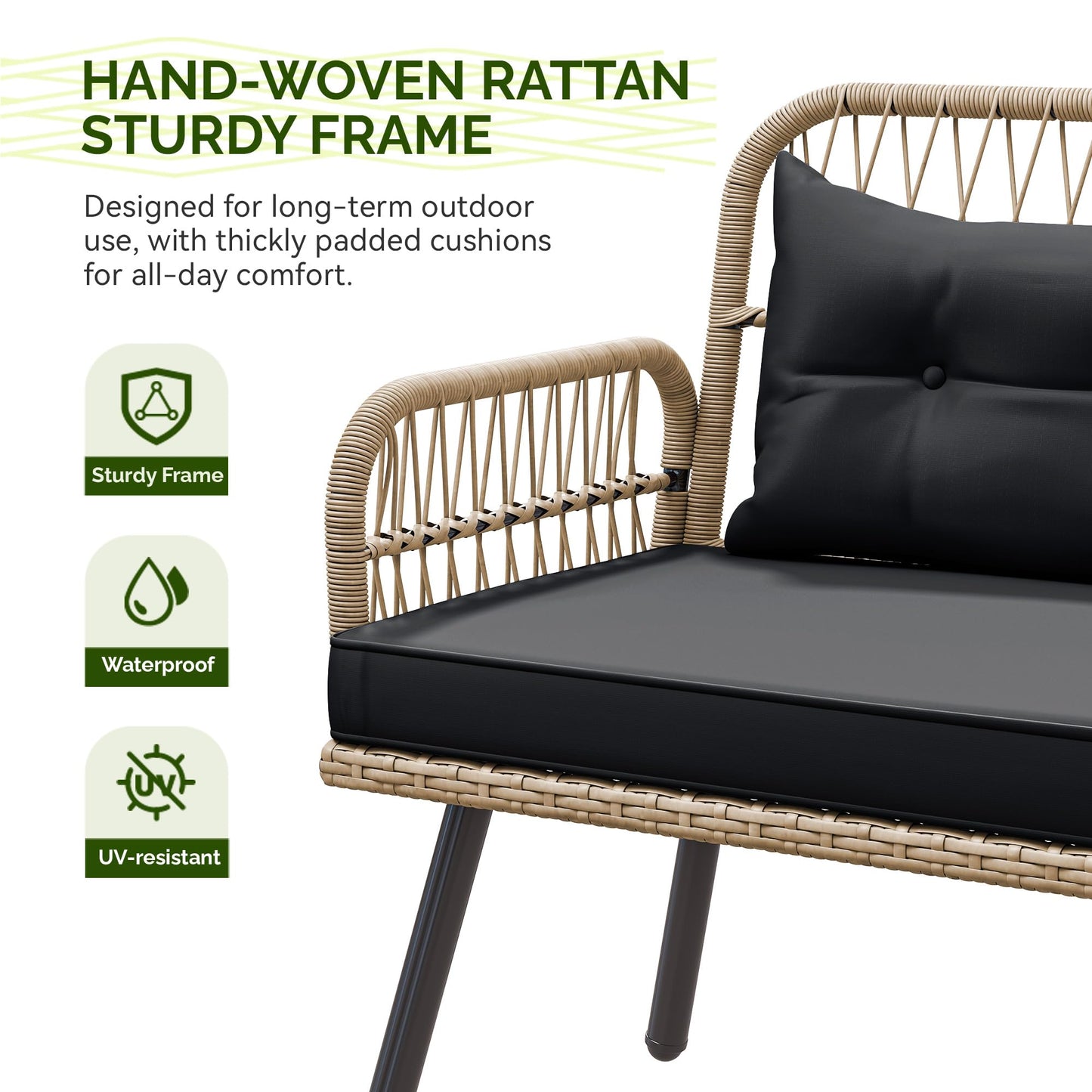 YITAHOME L-Shaped Patio Furniture Set, All-Weather Rattan Outdoor Conversation Sofa with Soft Cushions, Ottomans & Plastic Wood Dining Table for Backyard Deck, Light Brown + Black