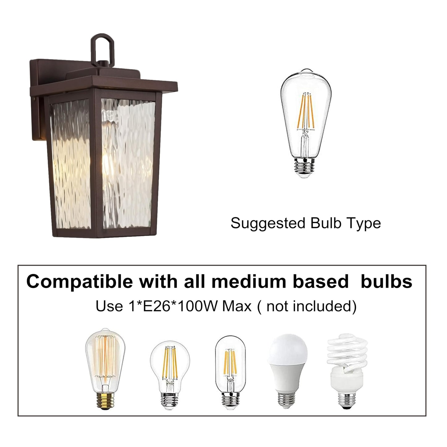 ACLand Outdoor Wall Light Fixture 2-Pack, Oil Rubbed Bronze, Metal, E26 Base, H11.75in