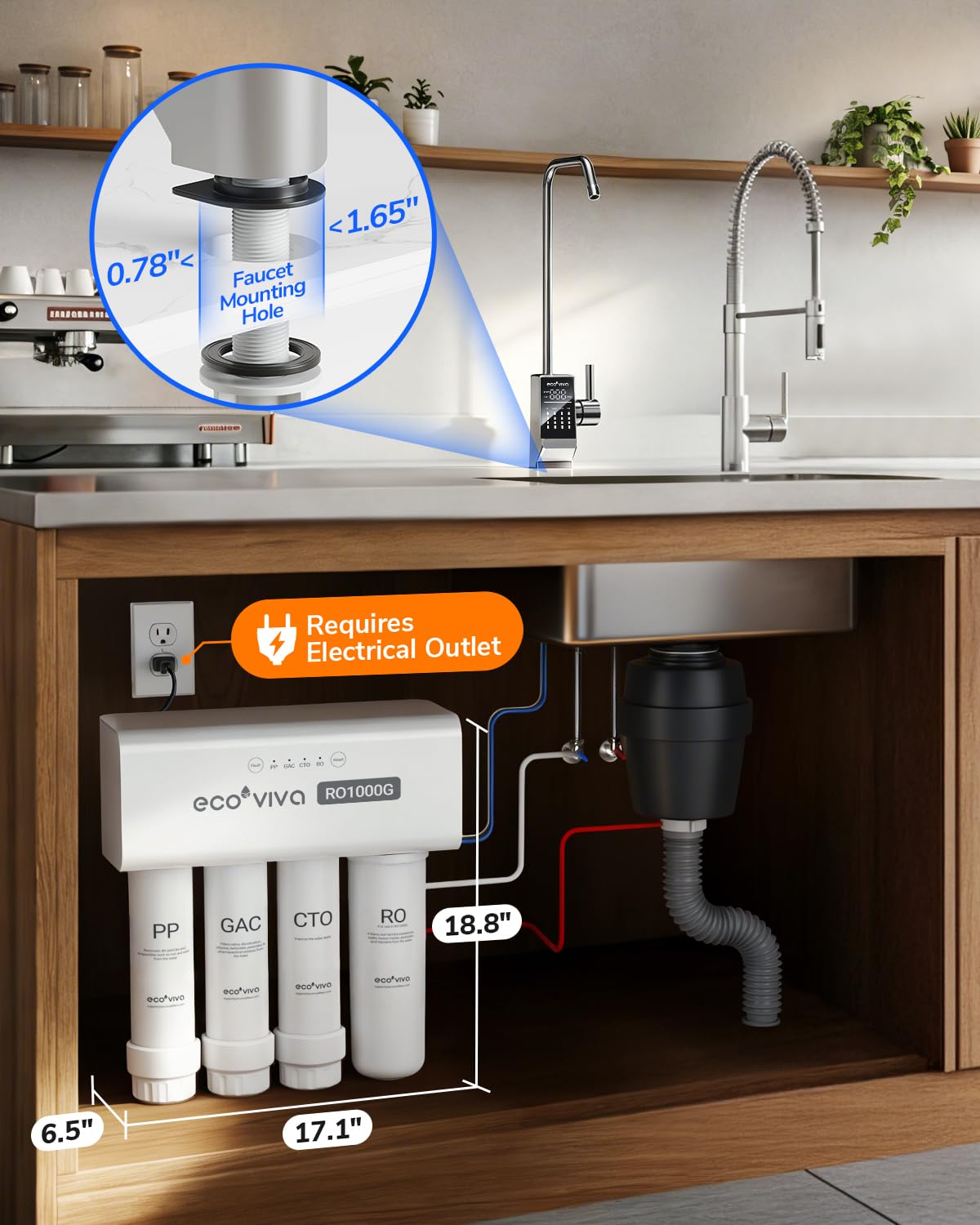 Ecoviva RO1000G Tankless 9-Stage Commercial Reverse Osmosis Water Filtration System, NSF/ANSI 58, 1000GPD German Design 3:1 Pure to Drain,10 Years Fully Sealed Solid & Reliable, Alkaline PH+