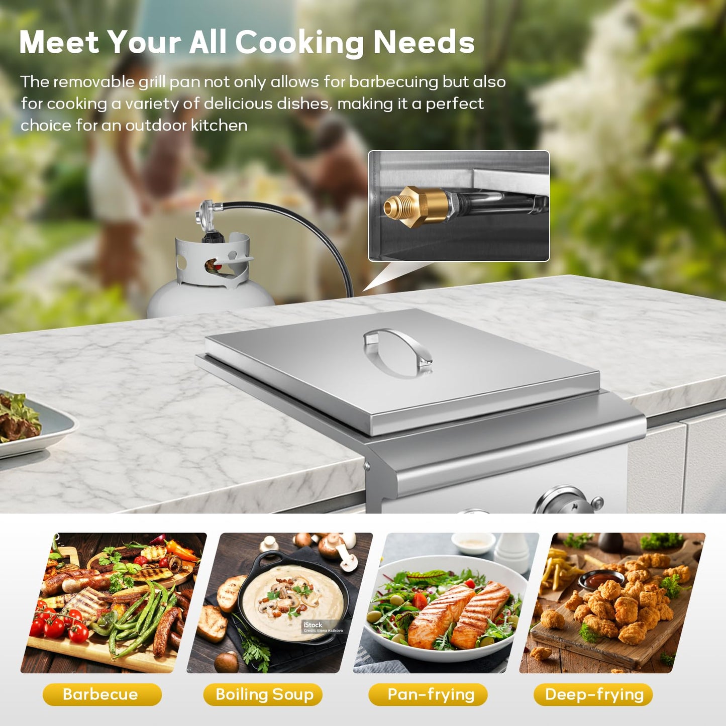 VEPURLT Double Side Burner with 2 x 17,000 BTU LP Gas Grills, Heavy Duty 304 Stainless Steel Built-in Gas Burners for Outdoor BBQ Island Grill Stations (Liquid Propane)