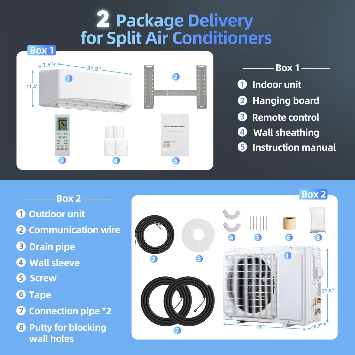 Manastin 12000BTU Mini Split Air Conditioner& Heater, 17 SEER2 115V Mini Spilt AC with Inverter Compressor, Covers Up to 750 Sq. Ft, Complete Installation Kit Included,White