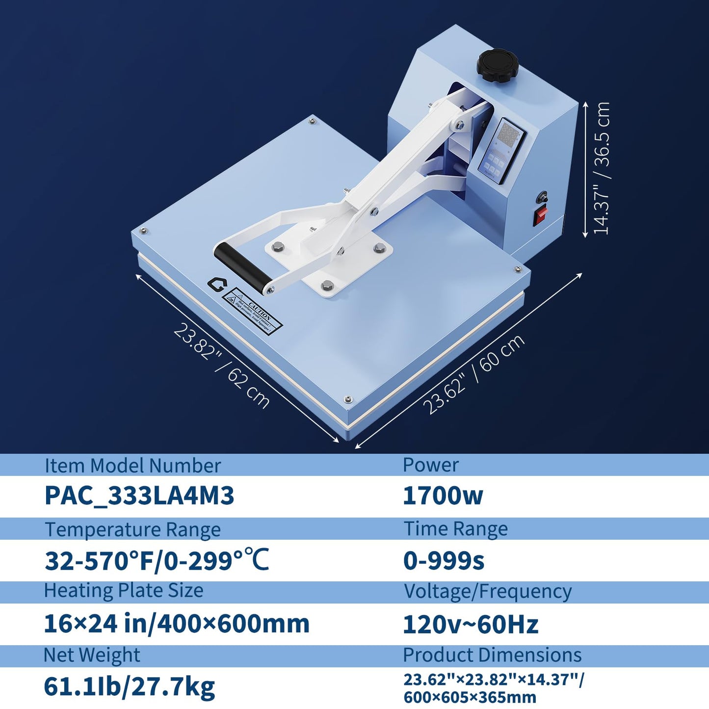 16x20 Heat Press, Heat Press Machine, Even Heating Technology, Large Operating Panel, Industrial Digital Heat Transfer Machine Sublimation for T-Shirts, Clothes, Canvas Bags, Smog Blue