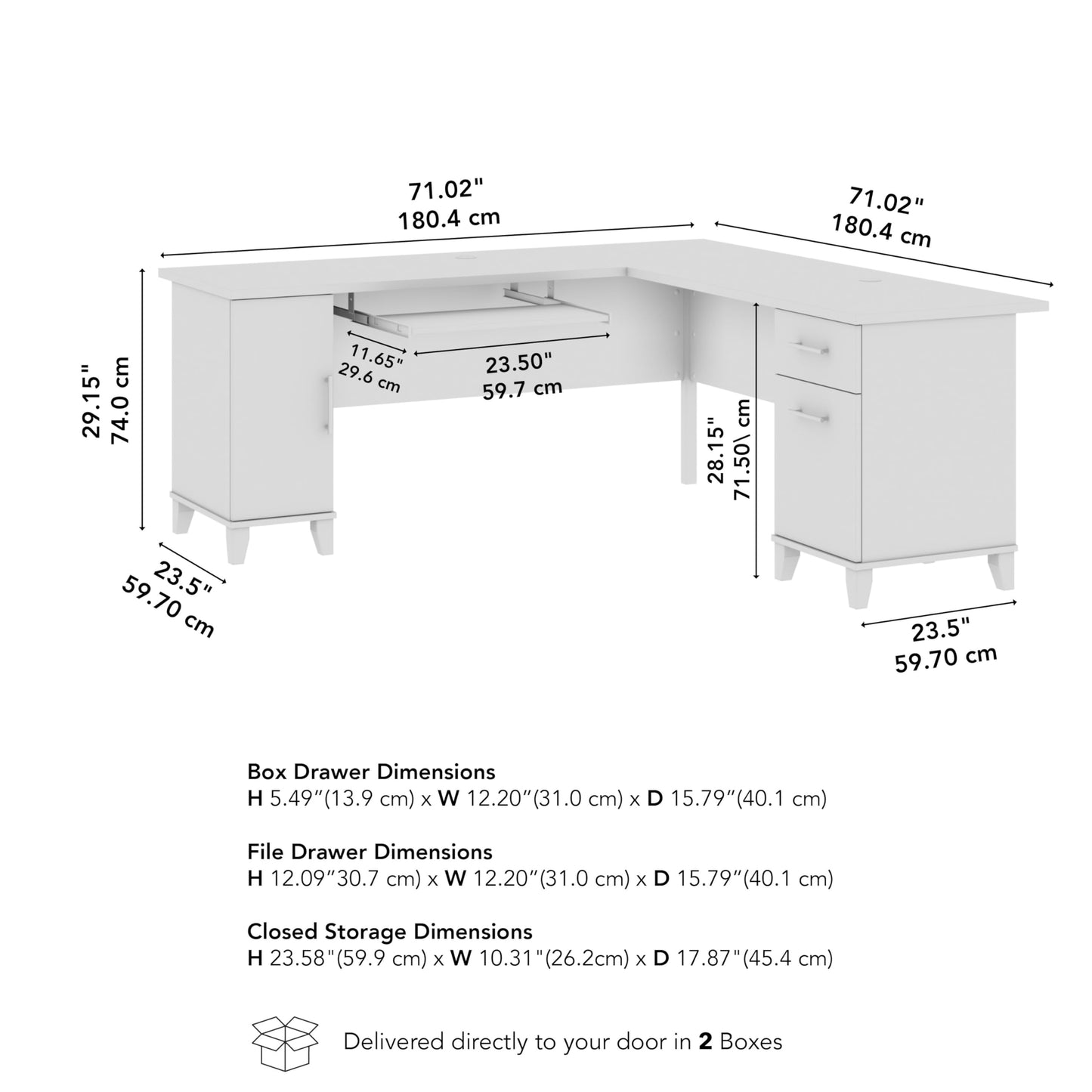 Bush Home 72-Inch L-Shaped Desk with Storage, Corner Computer Office Desk with File and Box Drawers, Home Office Workstation with Storage Cabinet, Somerset Collection, Fresh Walnut