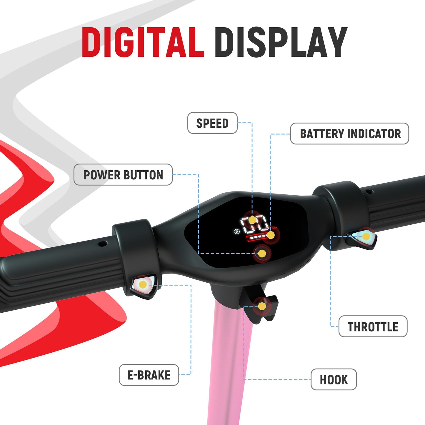 WEELMOTION Pink Foldable Electric Scooter for Kids, Bright Front Bar Lights, LED Head Lights, Shining Pedal, Big LED Display, Dual Brakes 150W Motor Kids Electric Scooter, UL2272 Certified