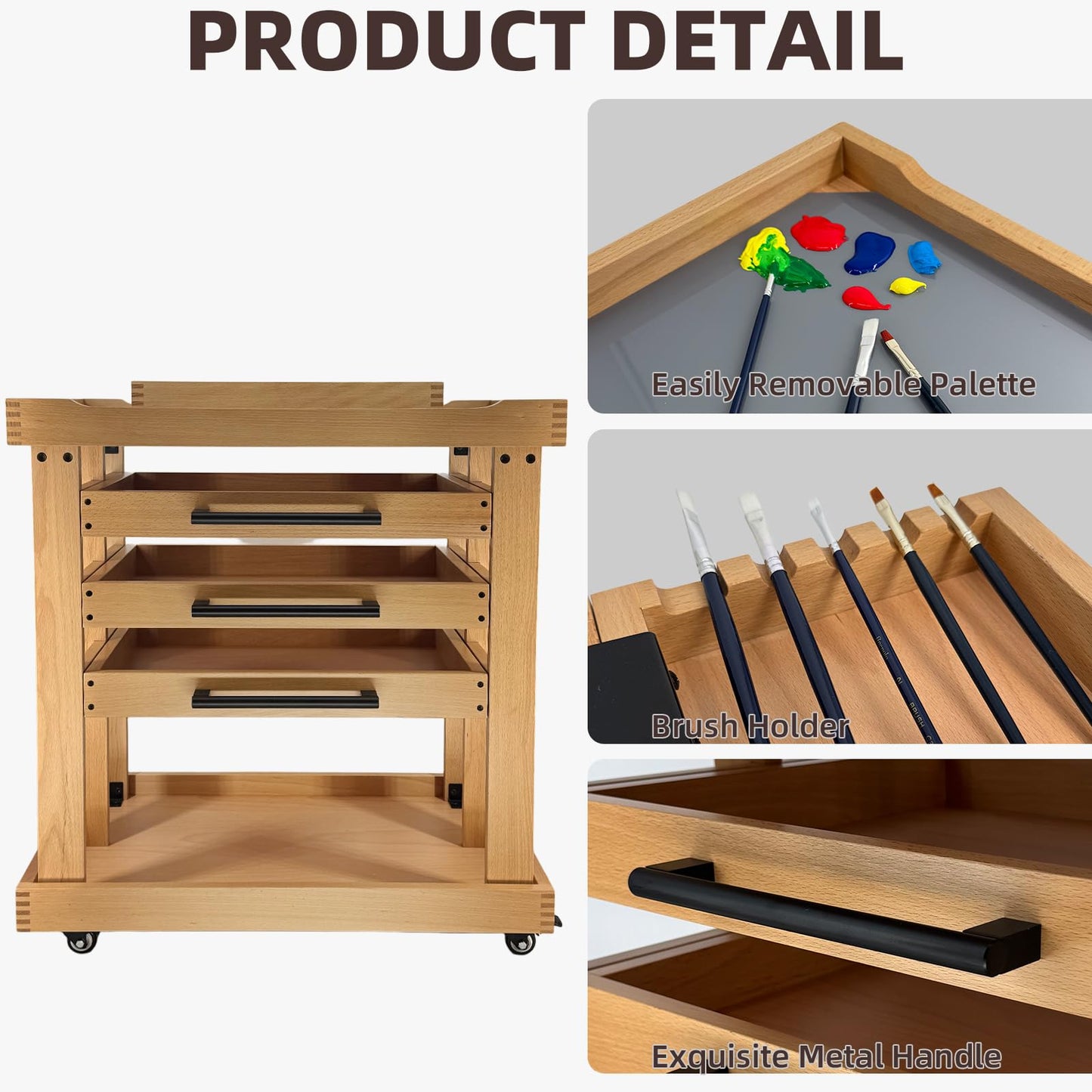 Stuelloaf Art Supplies Storage 5-Tier Cart, Beech Wood Rolling Cart