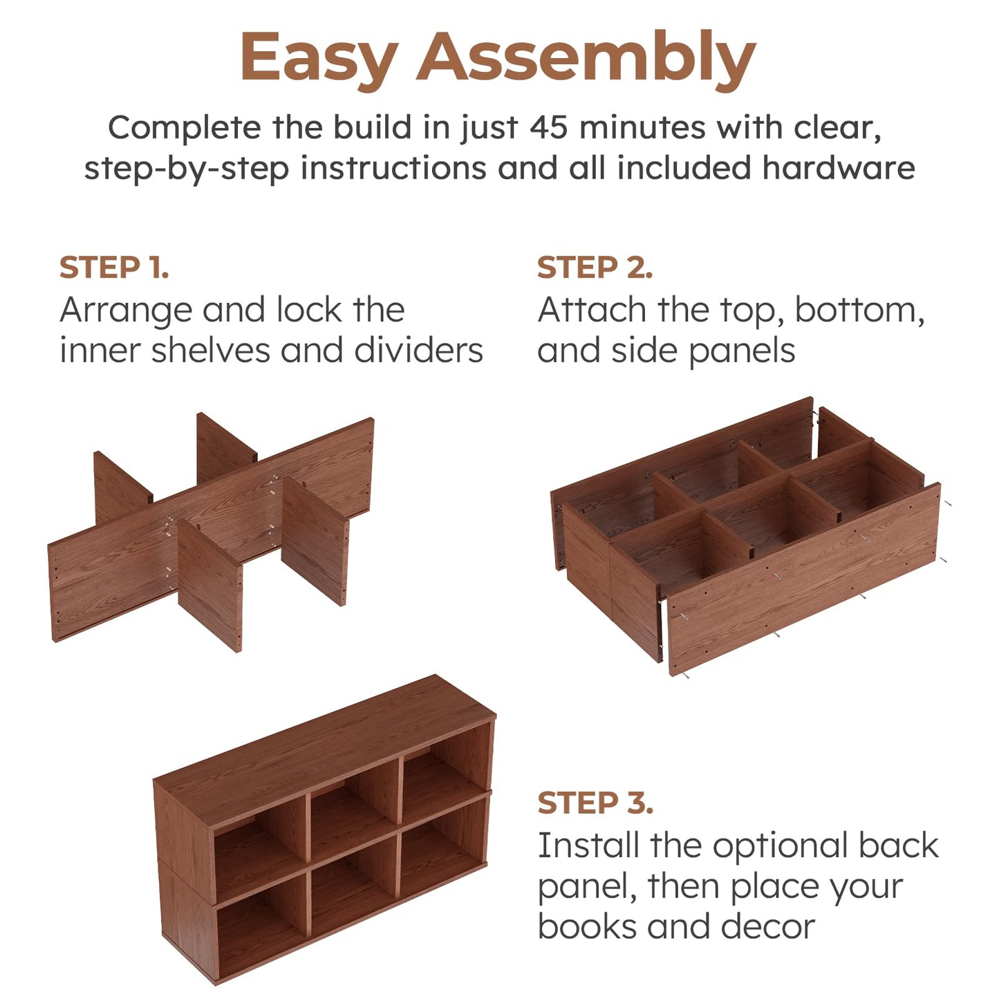 Solid Wood 6 Cube Storage Organizer, Horizontal Bookshelf with Storage, 2 Shelf Bookcase, 6 Cube Shelf, TV Stand Bookshelf, Small Book Shelf for Kids Rooms, Bedroom, Living Room, Offices (47.2 Wide)