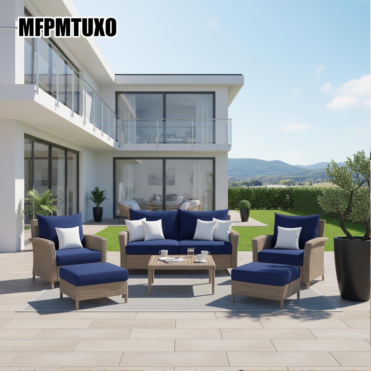 MFPMTUXO (Cushions Only) 16 Pcs Patio Conversation Sets Cushions for 7 Piece Wicker Rattan Sofa Seating Group, Outdoor Conversations Furniture Set Cushion Waterproof(Navy Blue)