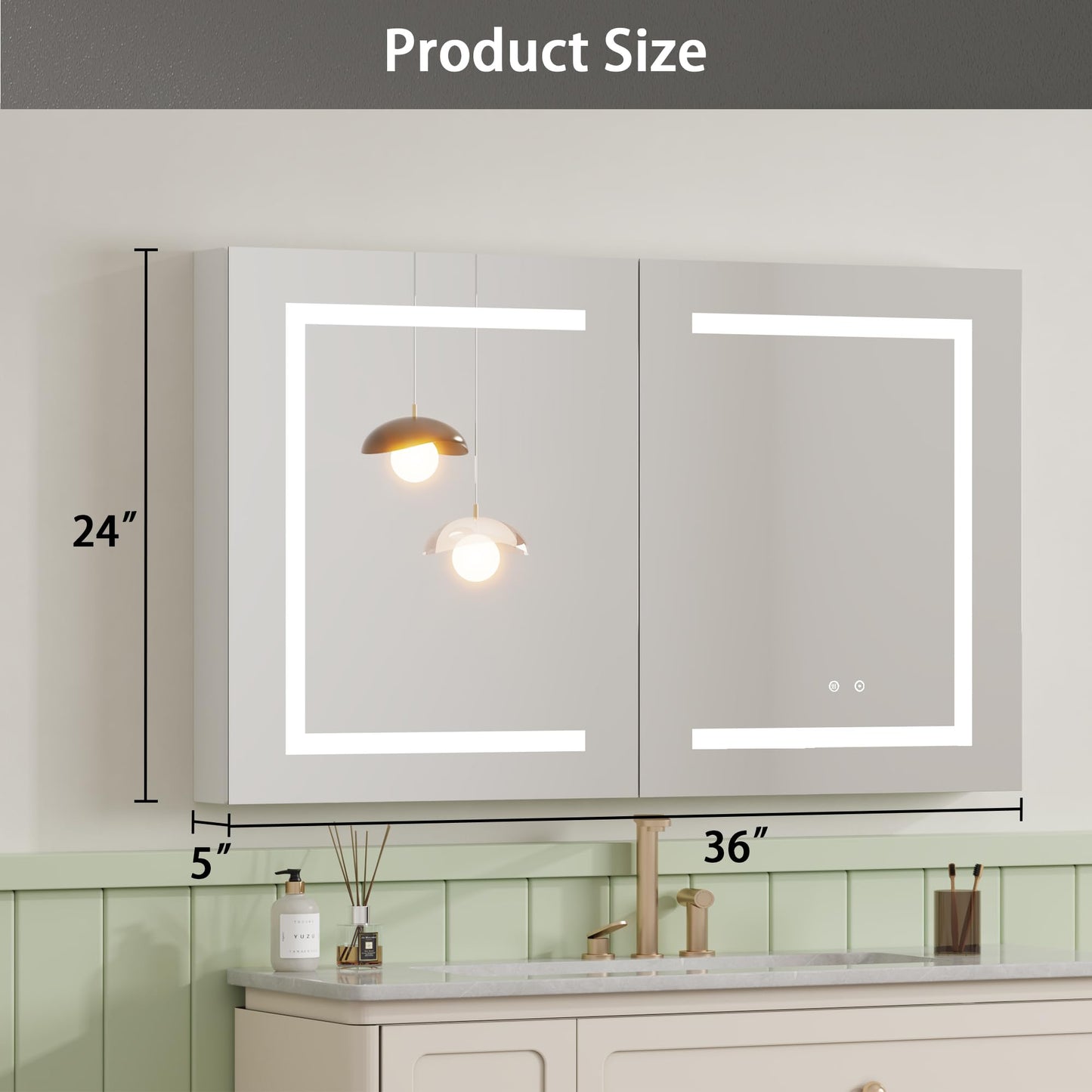 DEYGIA LED Medicine Cabinet with Mirror for Bathroom, Assembly-Free Lighted Medicine Cabinet, Defog, Stepless Dimming, 3 Colors, 2 Outlets, 2USB, Aluminum Wall Mounted Mirrored Cabinets, 36”Wx24“H