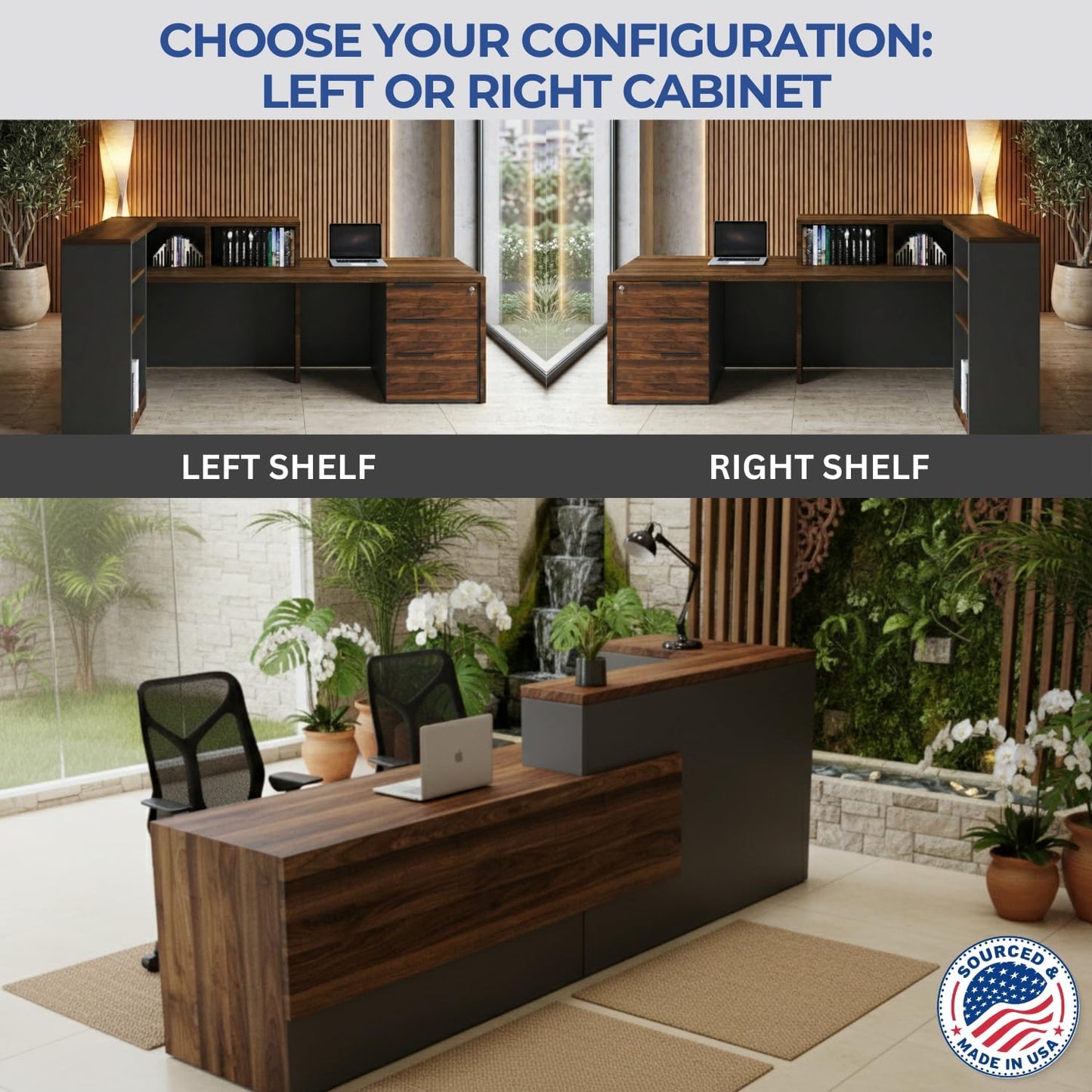 OfficeSimpli L Shaped Reception Desk, 78.5 x 40.5 x 42 Inch, Made in USA, Lockable Drawers and Shelf Storage, Front Desk for Office Lobby, Ships Mostly Assembled