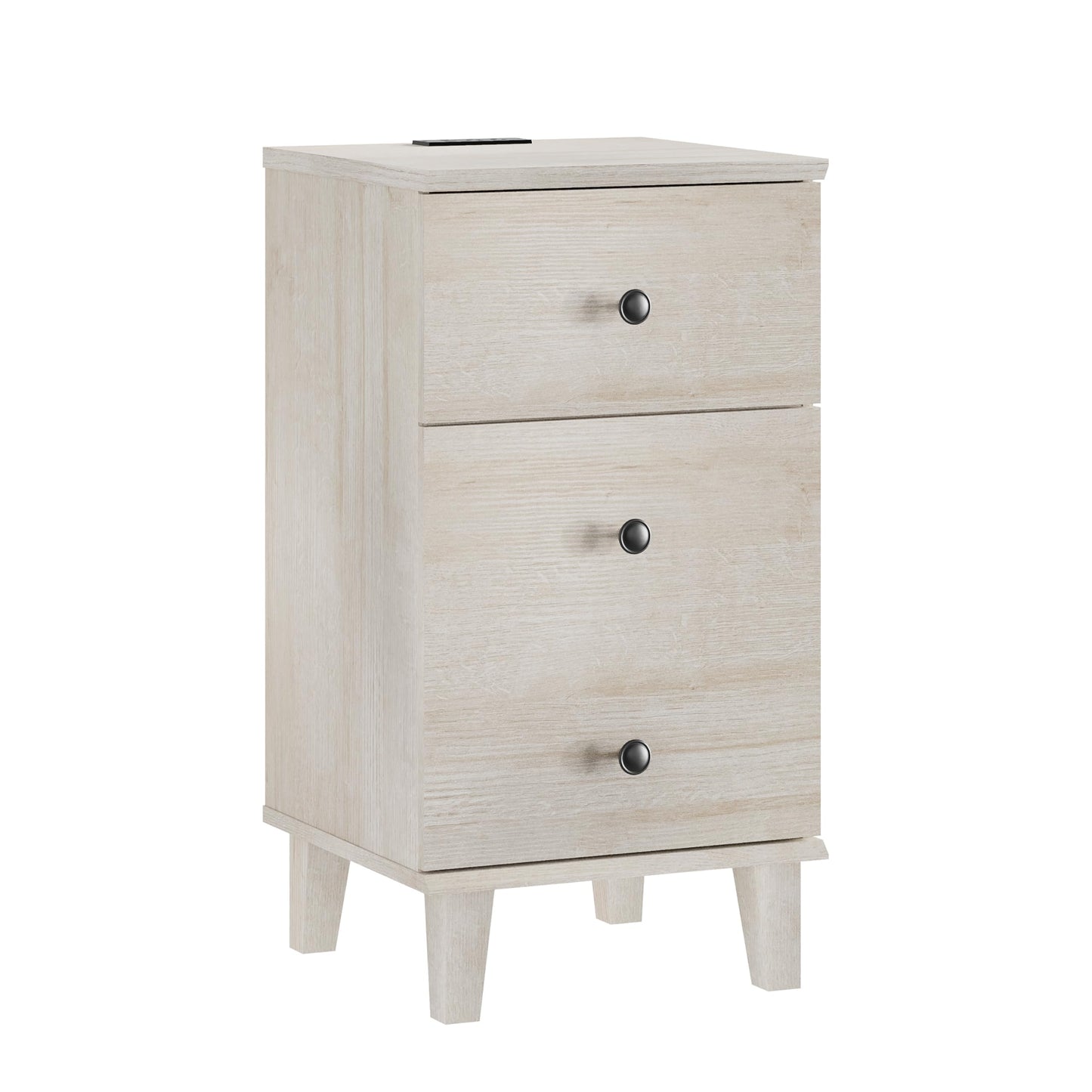 YOGRFA Modern Nightstand with Charging Station Set of 2 Drawer and Storage Cabinet End Table with Wood Leg for Bedroom Natural Wood Grain Beige