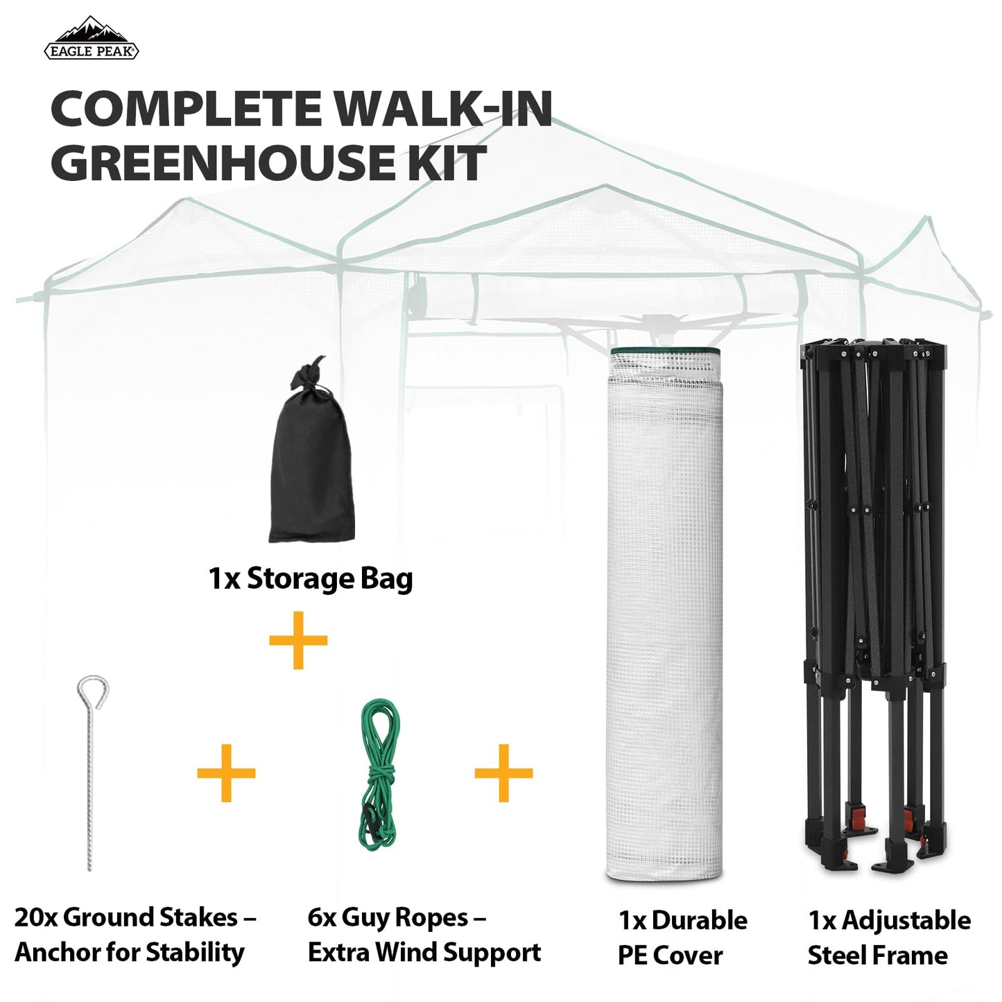 EAGLE PEAK 6.6x6.6 Portable Walk in Greenhouse, Pop Up Indoor Outdoor Greenhouse, Green House Kit with Zippered Roll-Up Doors and Windows, Hexagon Design, PE Cover, Clear/White