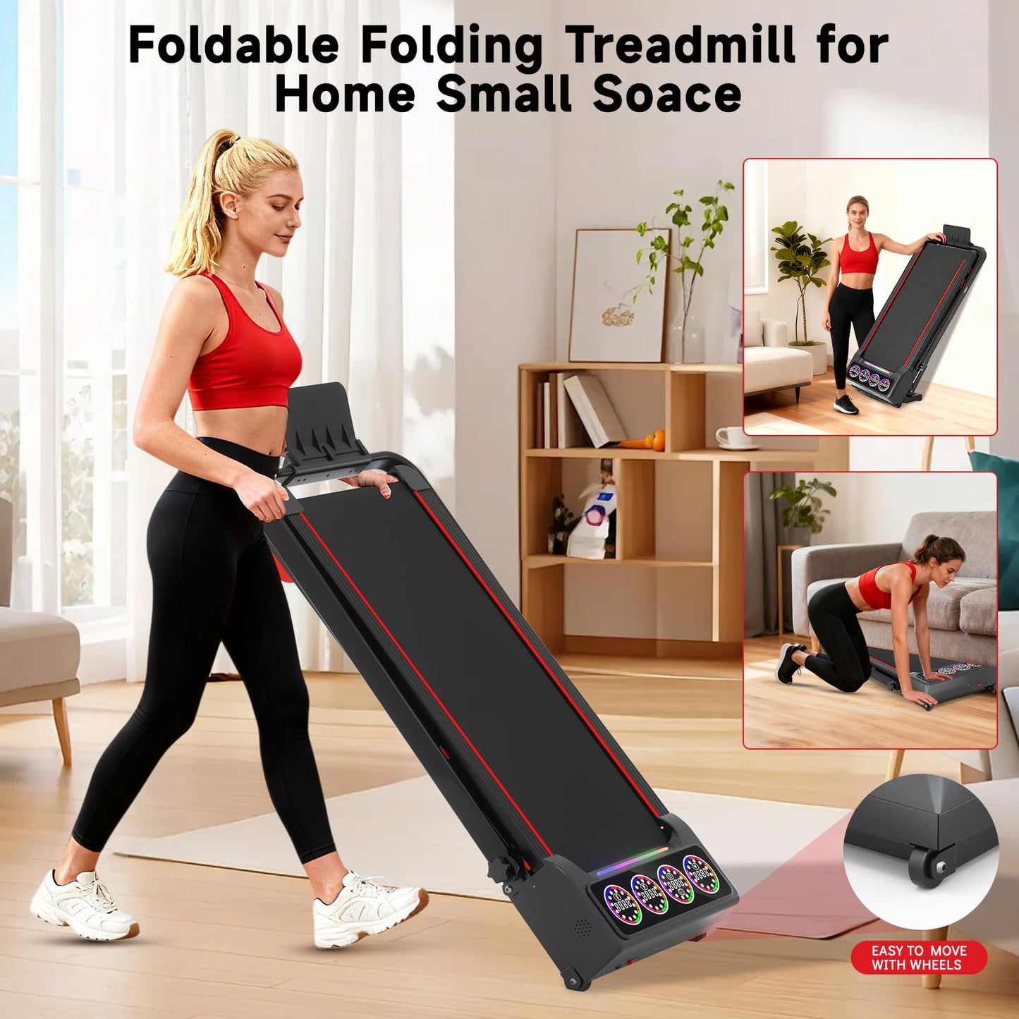 Joxir Walking Pad Treadmill with 12% 12-Level Auto Incline and Handle Bar, 7.5MPH 450 lbs Capacity Under Desk Treadmills for Home, Portable Treadmill with Incline, Remote Control, RGB LED Screen