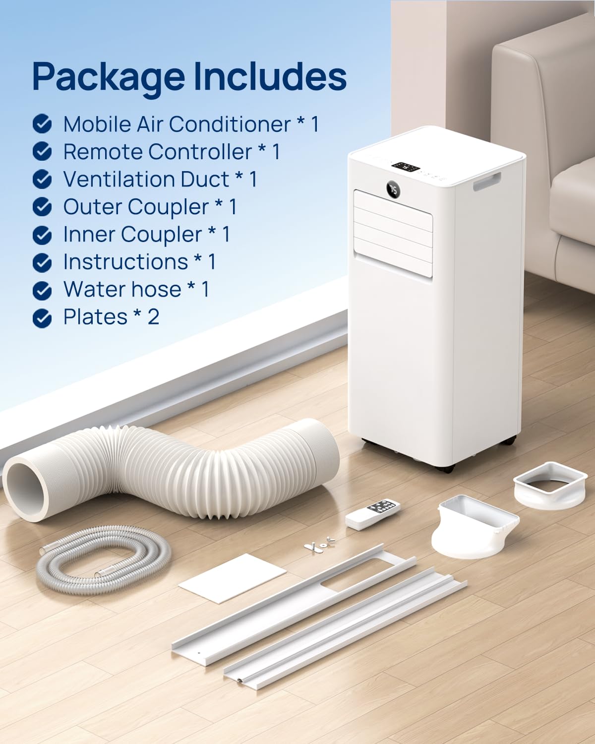 16,000 Btu Portable Air Conditioners for Large Rooms up to 750 Sq. Ft., 5-in-1 Smart WiFi AC Unit with APP, Fast Cooling, Dehumidifier, Fan, 36dB Sleep Mode 24H, Window Kits for Bedroom Home Office