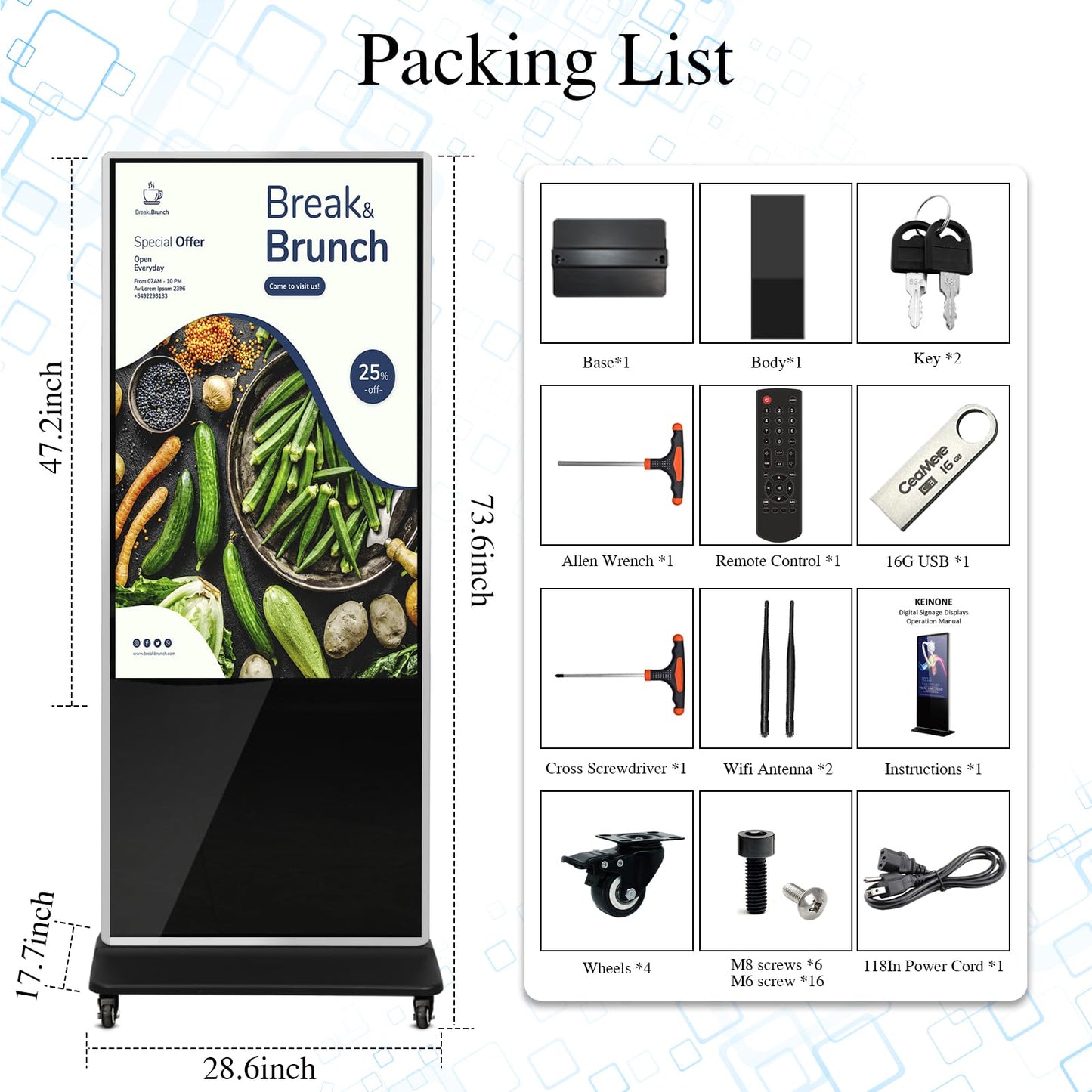 KEINONE 55" Touch Digital Signage Display Kiosk Floor Stand Advertising