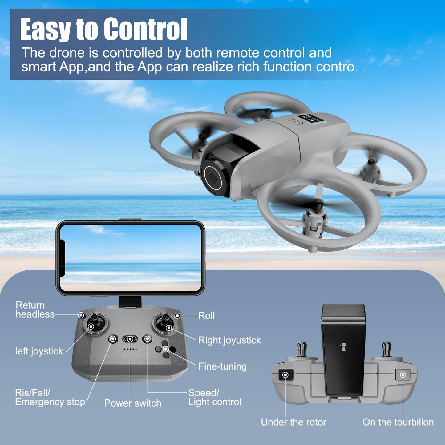 Drone with Camera 1080HD, Features One Key Takeoff/Landing, Altitude Hold, Headless Mode, 3D Flips, Trajectory Flight,3 Speed Modes, Easy to Fly for Beginners