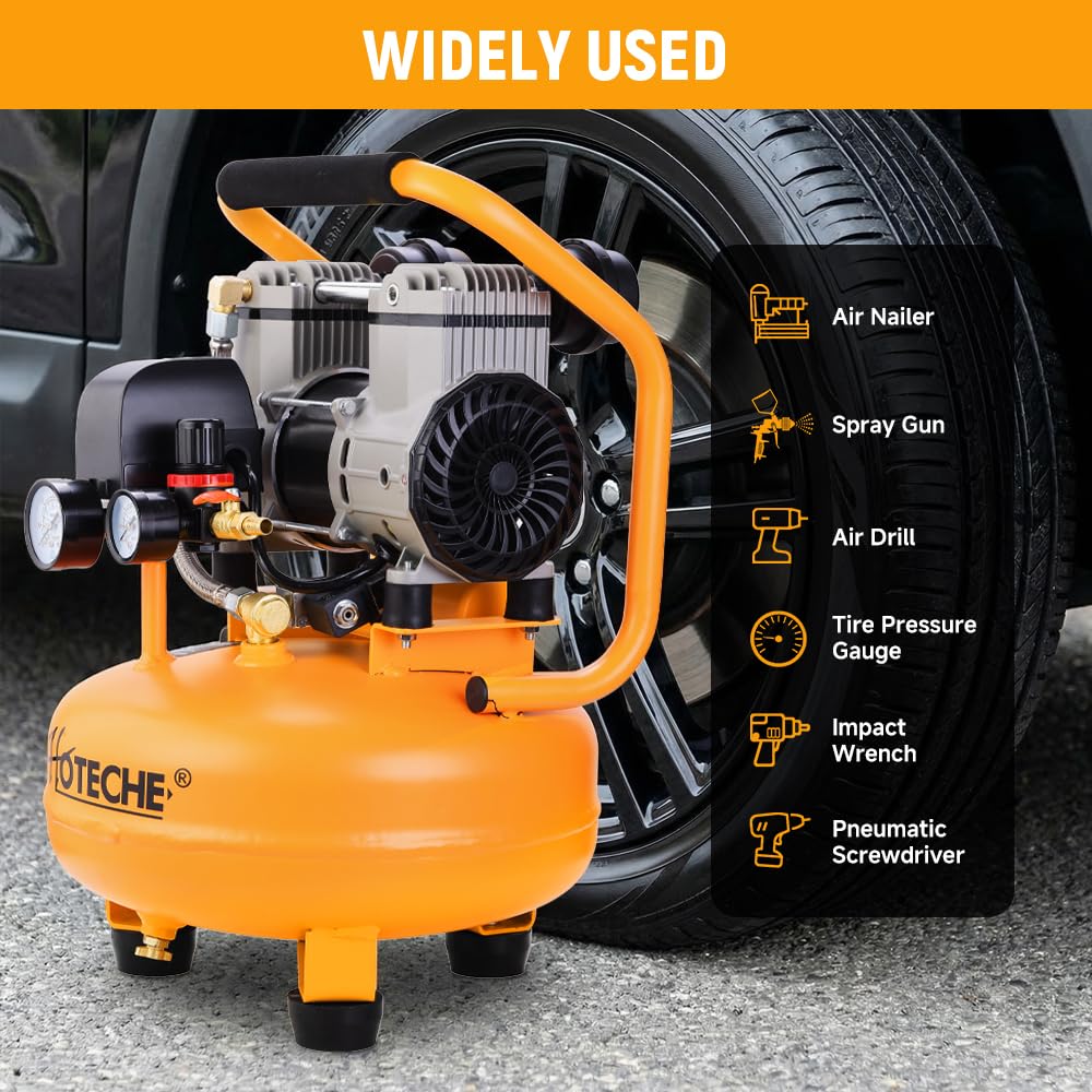 Hoteche 9L Vertical Air Compressor, 1000W, Matte Yellow, Dual Display Gauge with Pressure Regulator & Ball Valve